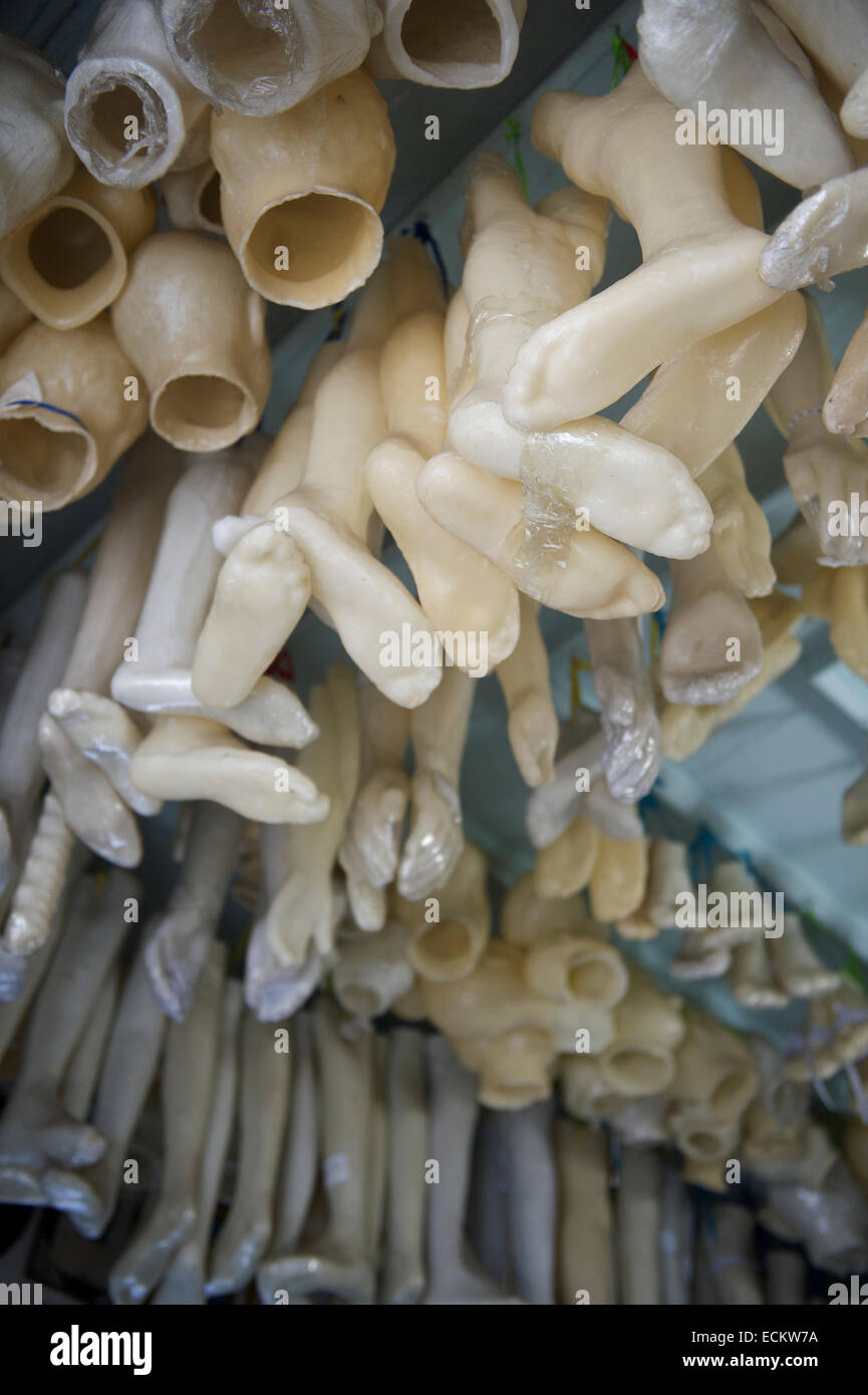Les répliques de cire de parties d'un corps suspendu dans l'église de Nosso Senhor do bonfim à Salvador de Bahia au Brésil Banque D'Images