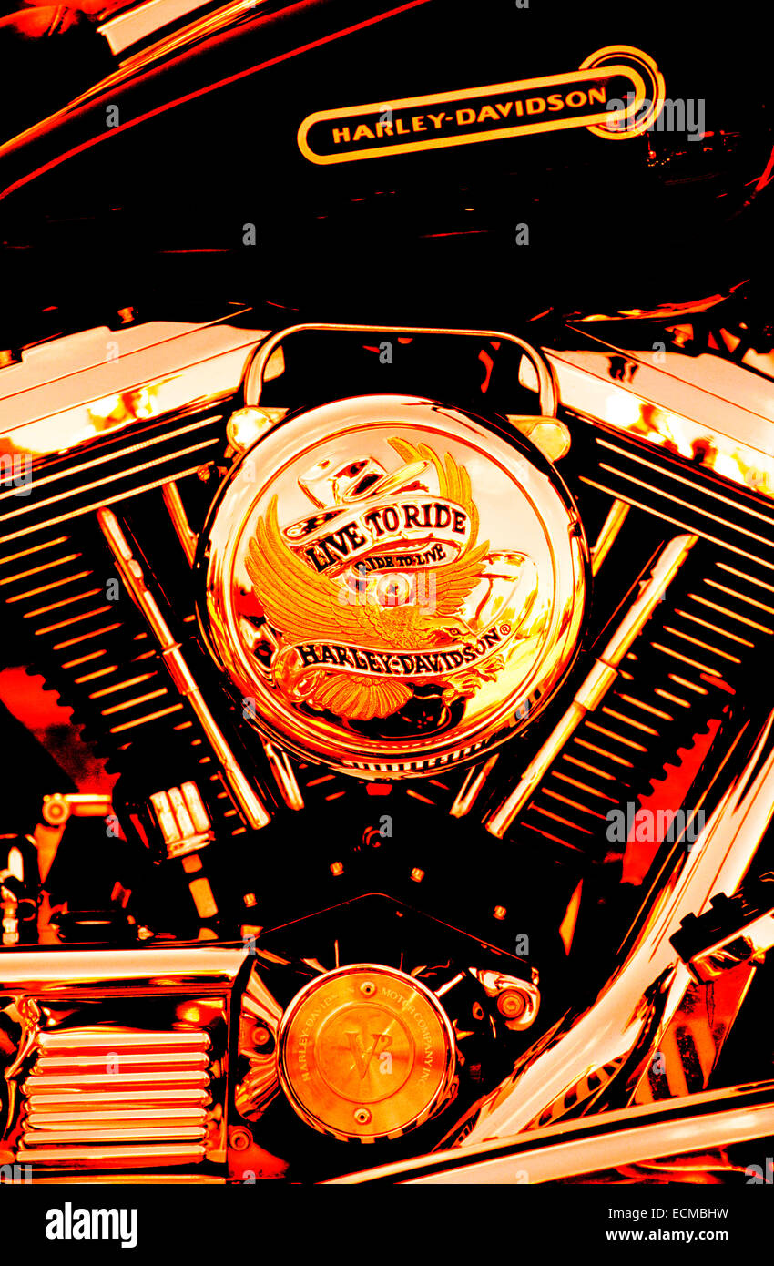 Puissant, de fabrication américaine chromé moto Harley Davidson moteur. Banque D'Images