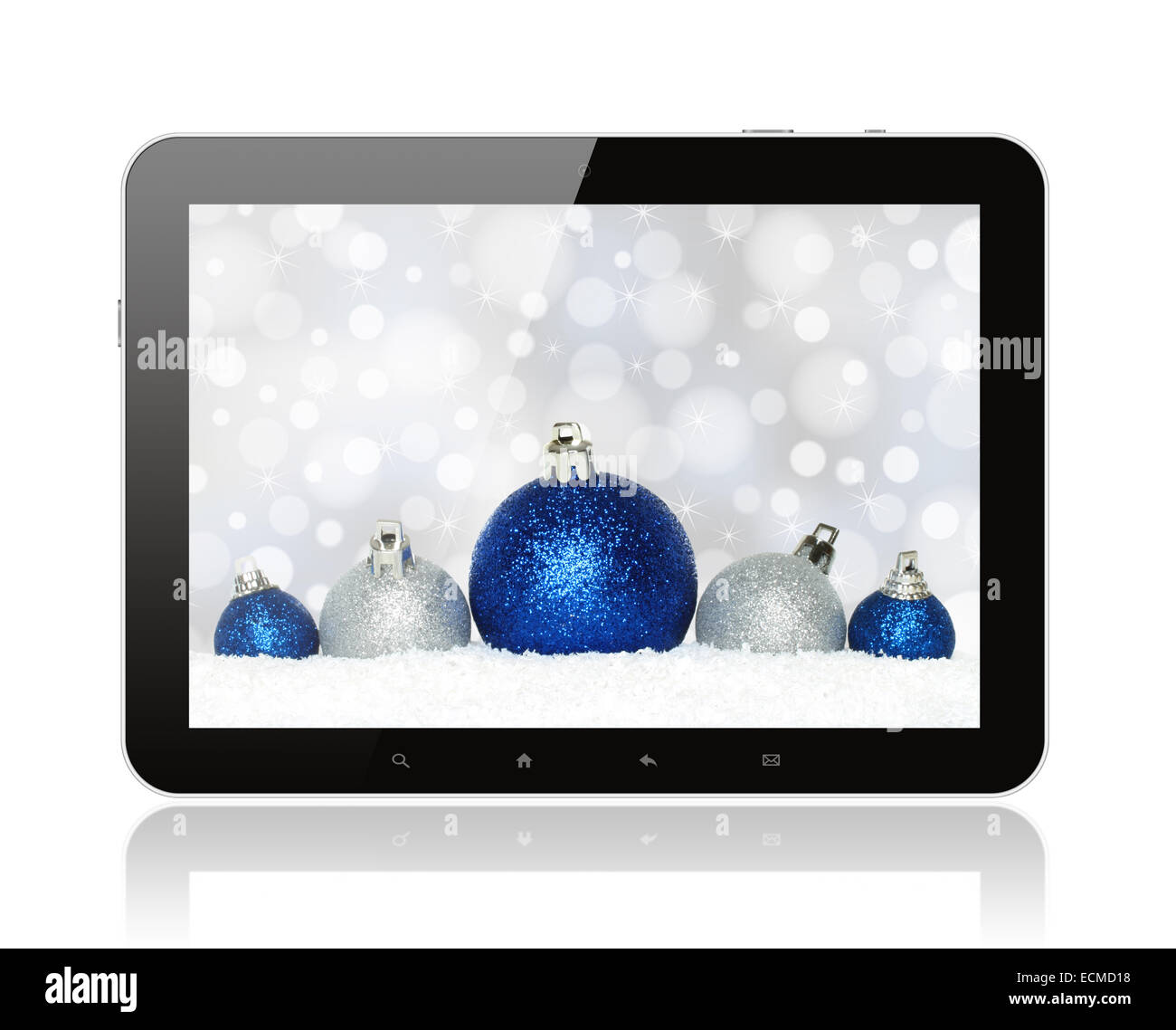 Tablet PC avec des décorations de Noël sur fond blanc Banque D'Images