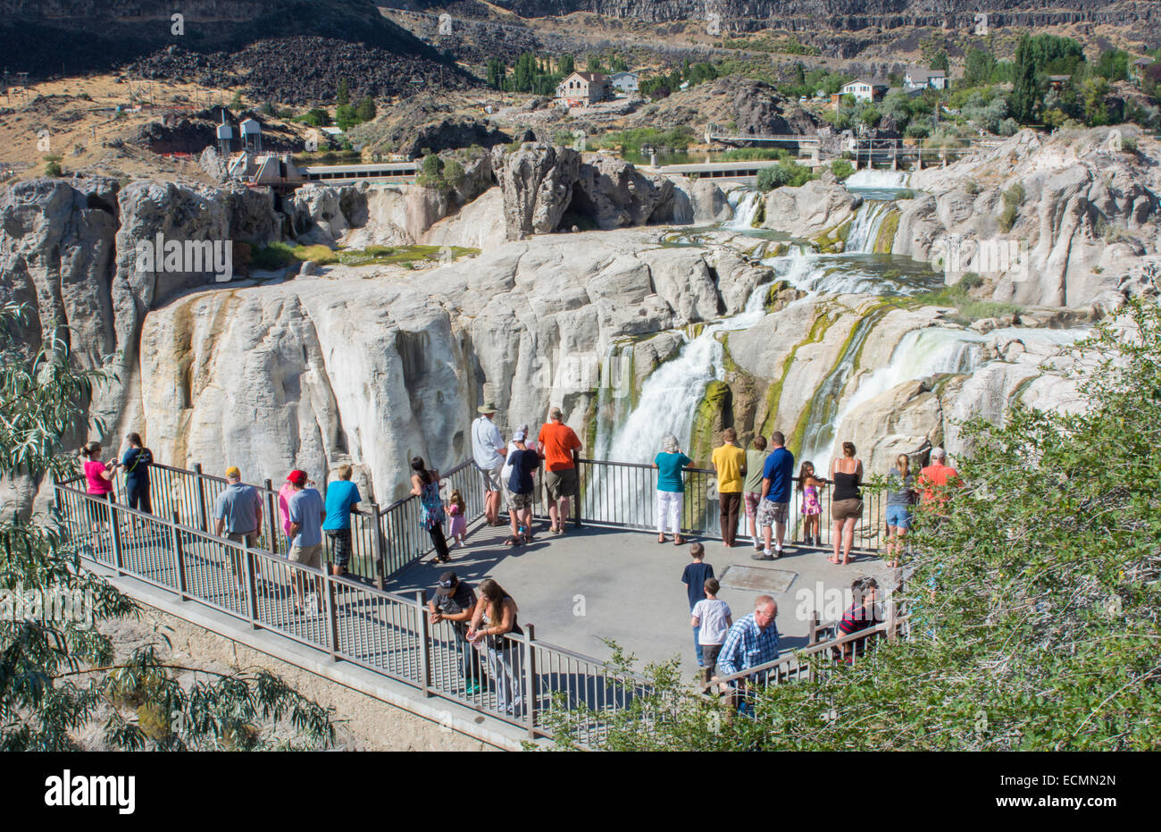 Twin Falls Idaho attraction de Shoshone Falls & Dierkes Lac avec chutes d'eau sur les roches Banque D'Images