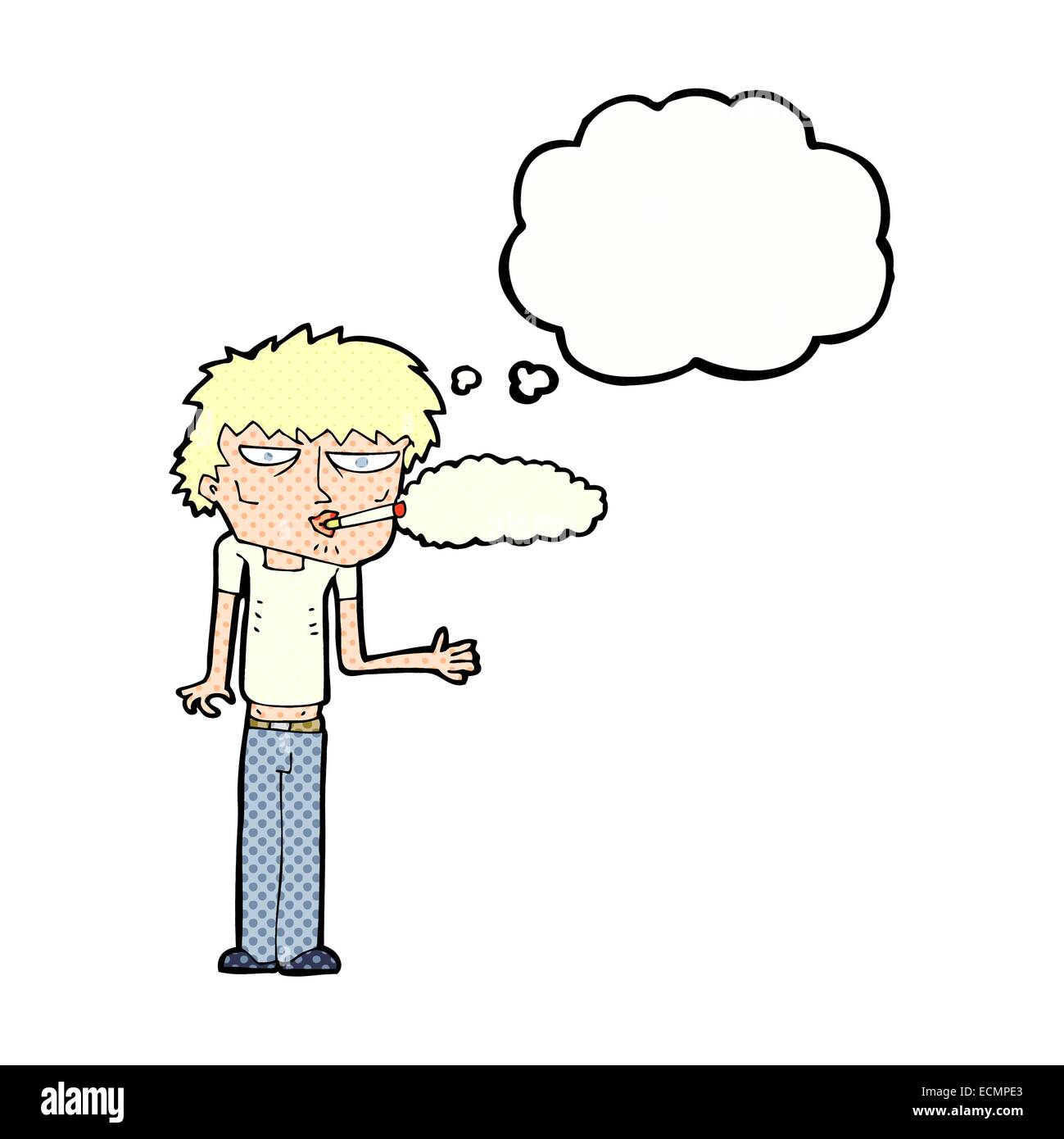 Caricature fumeur avec bulle pensée Illustration de Vecteur