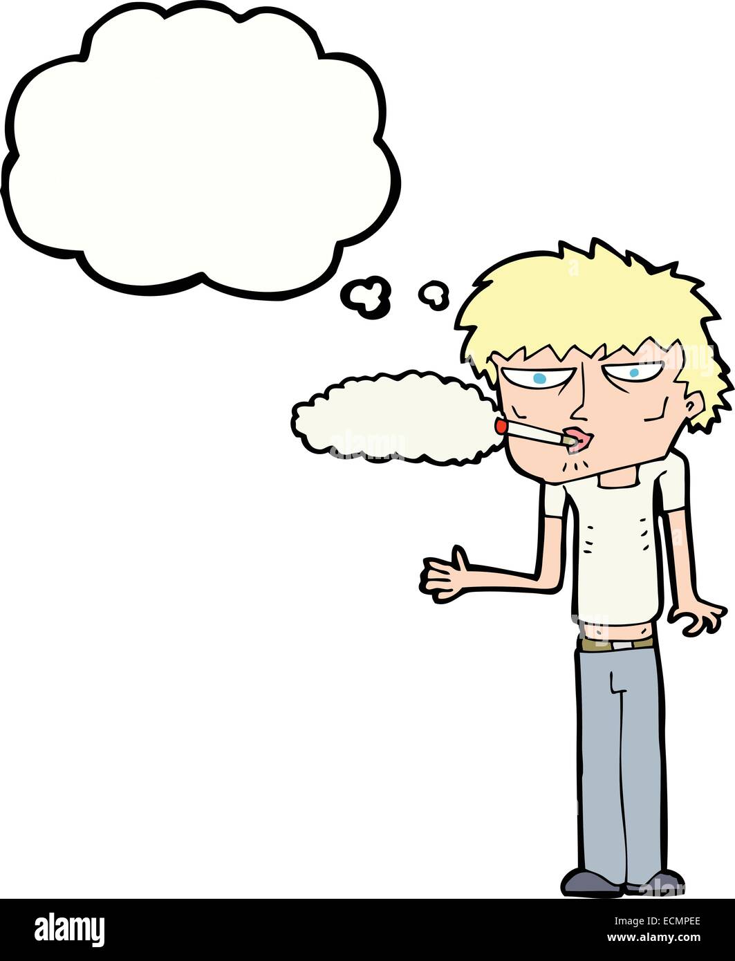 Caricature fumeur avec bulle pensée Illustration de Vecteur