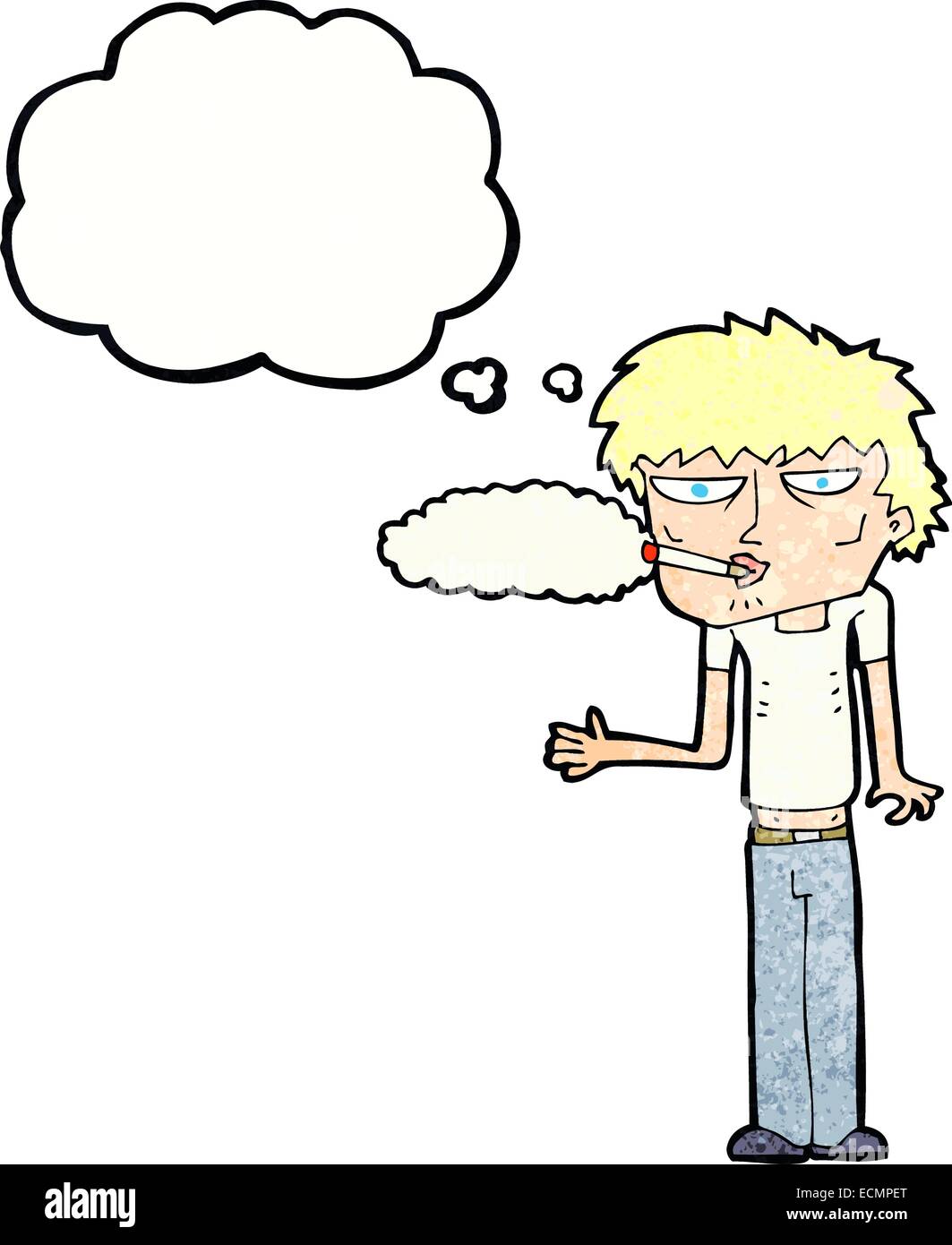 Caricature fumeur avec bulle pensée Illustration de Vecteur