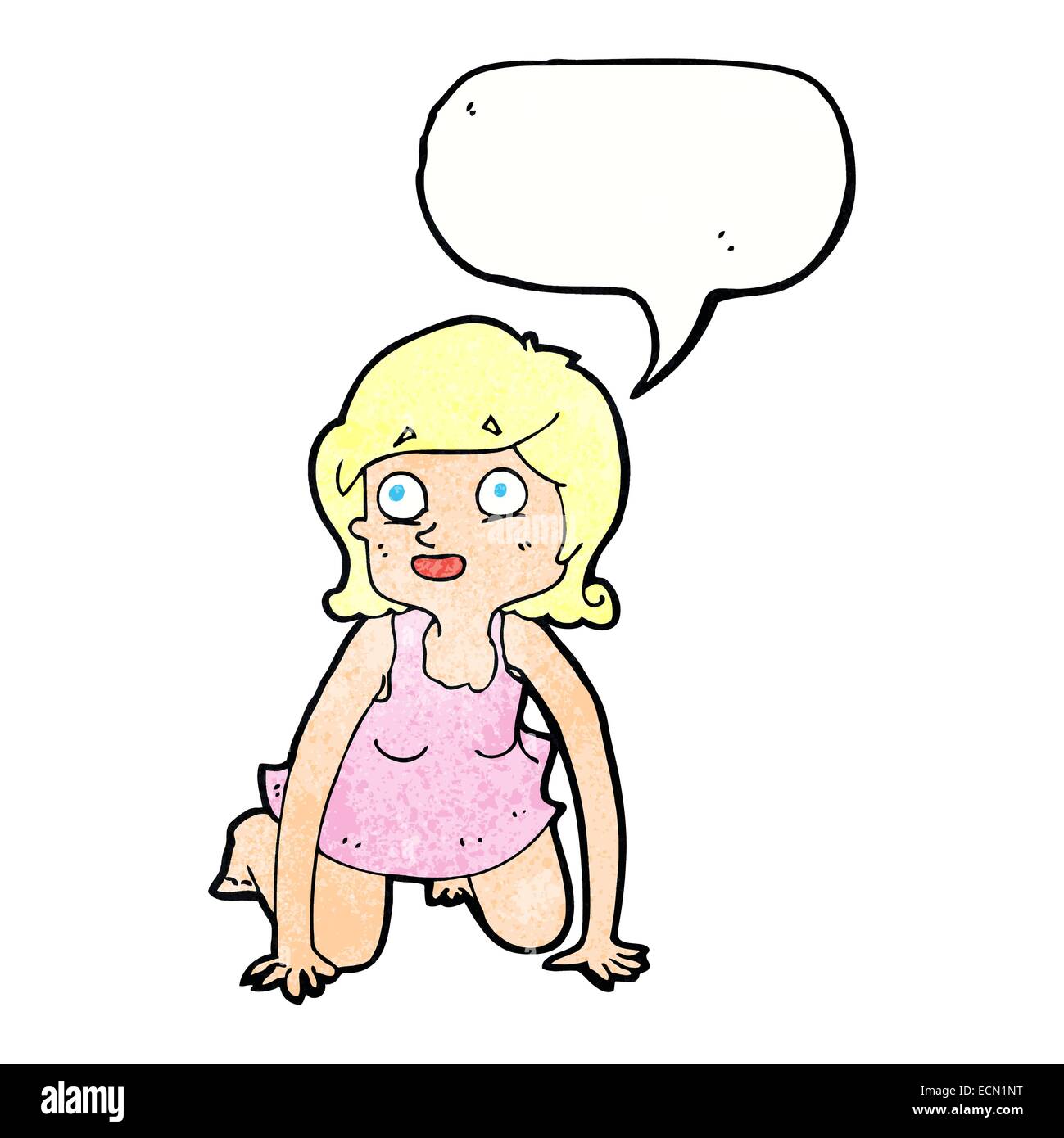 Cartoon femme à quatre pattes avec bulle Illustration de Vecteur