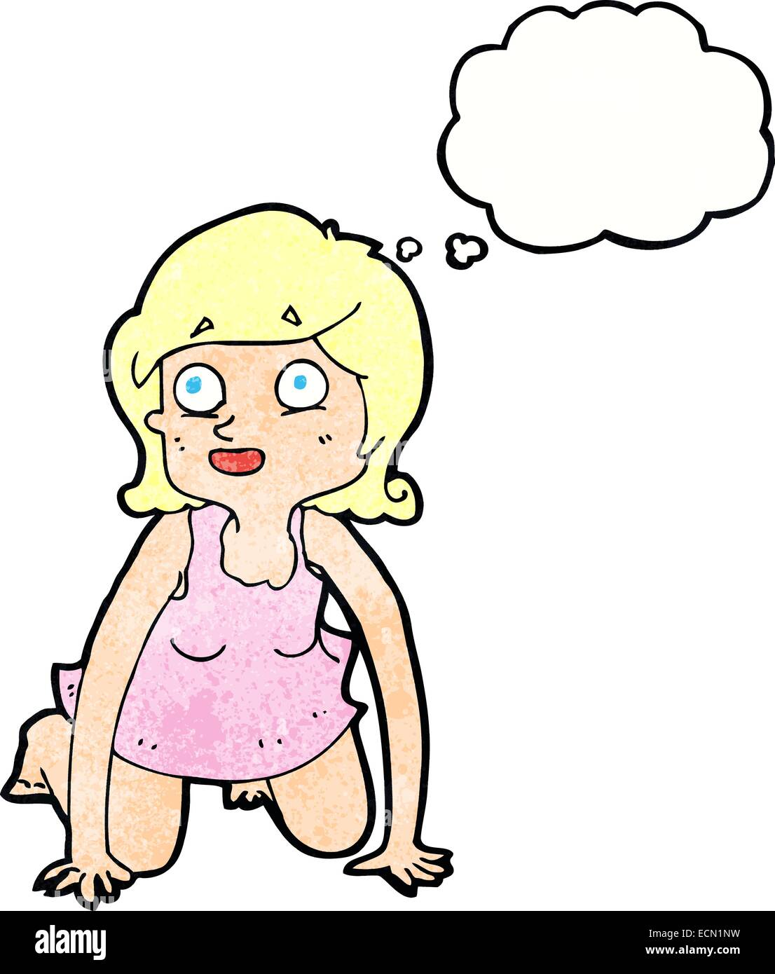 Cartoon femme à quatre pattes avec bulle pensée Illustration de Vecteur