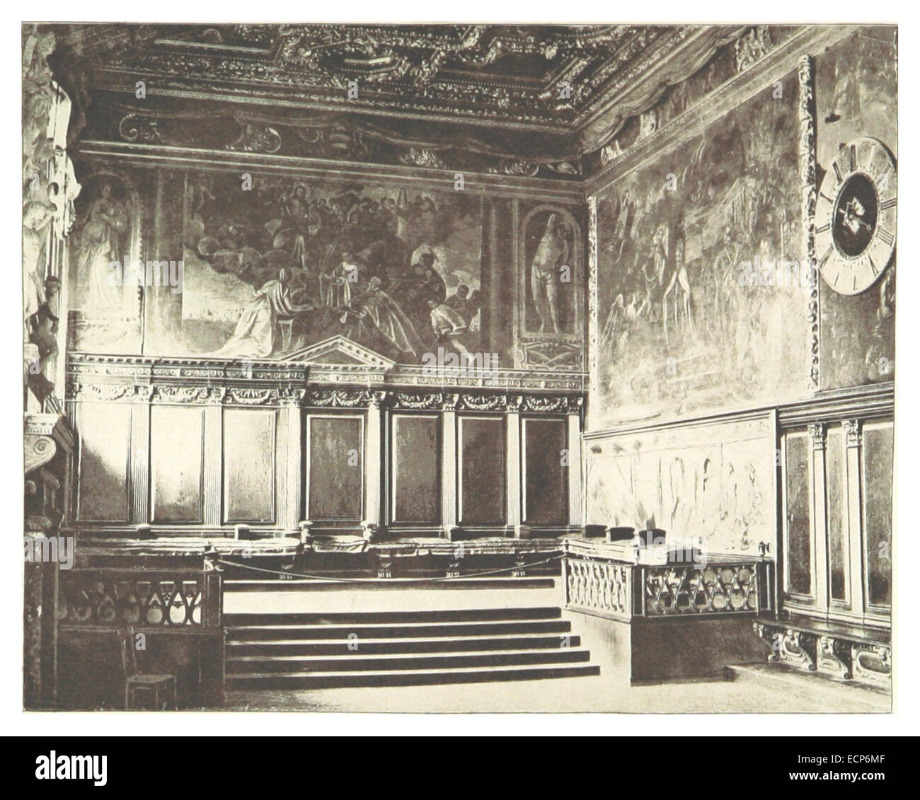 Une représentation de 1894 par Clément montrant l'image votive de la bataille de Lépante, exposée dans la Sala del Collegio de Venise. L'image honore la bataille navale livrée en 1571. Banque D'Images