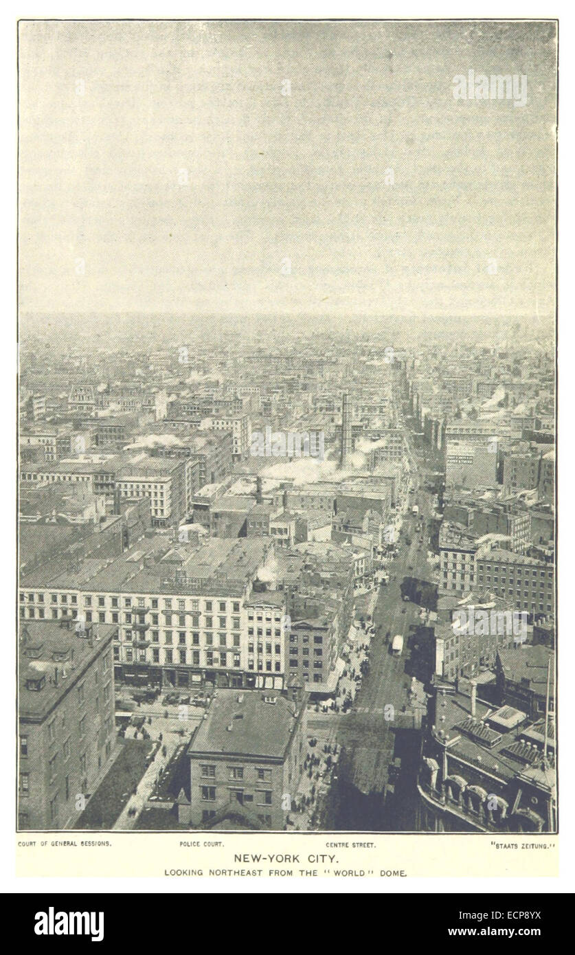 Une illustration de 1893 montrant une vue panoramique de New York depuis le World Dome, offrant une perspective unique de la ville à l'époque. Banque D'Images