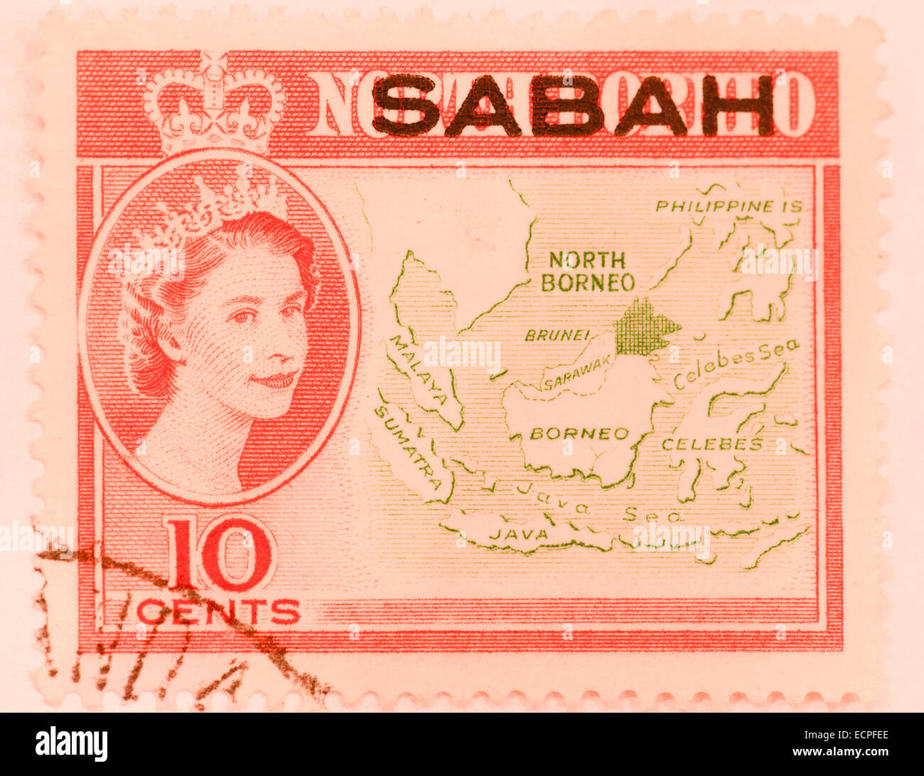 Vieux timbre britannique ancienne colonie de Bornéo ou sabah Banque D'Images
