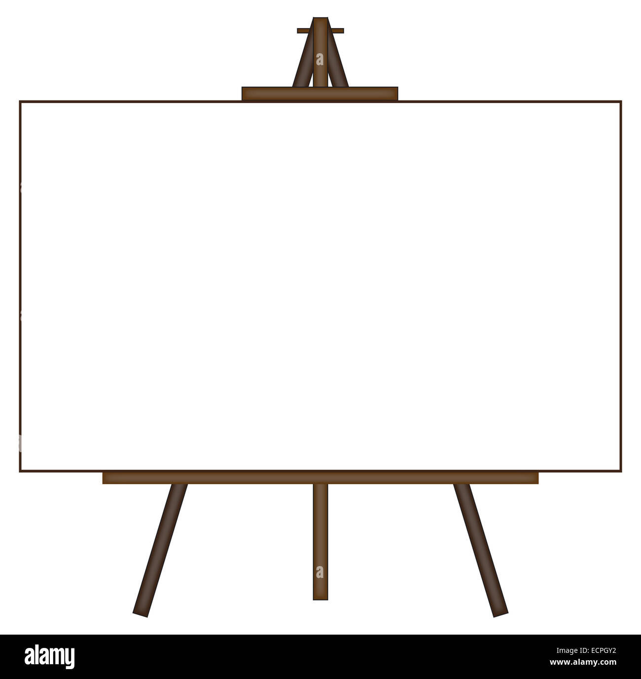 Une immense toile vierge sur un chevalet isolé sur fond blanc Banque D'Images