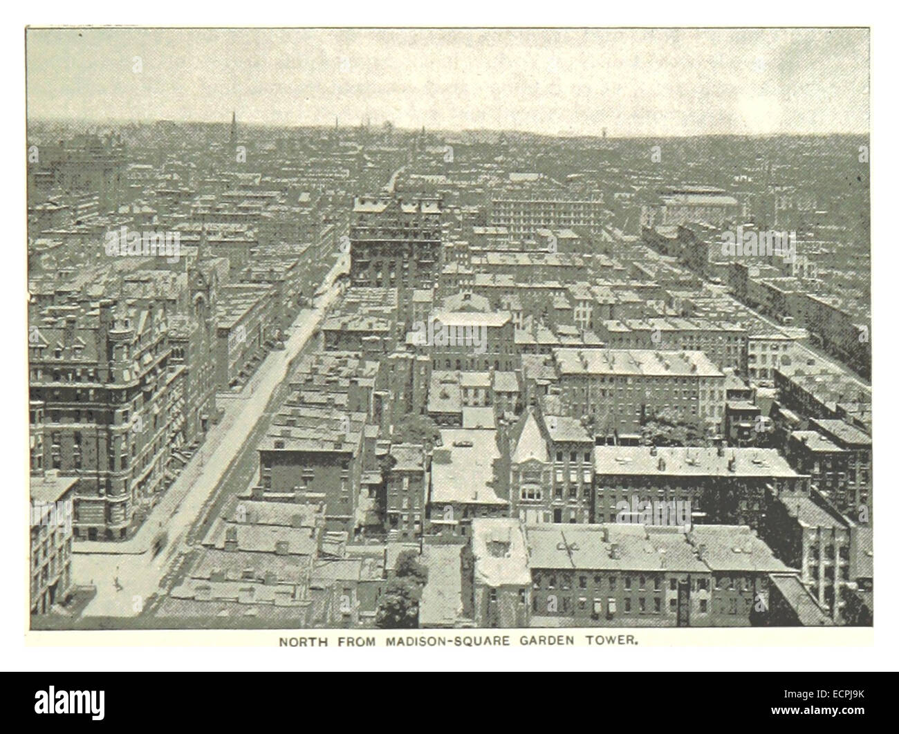 Une vue de 1893 depuis le sommet de la Madison Square Garden Tower à New York, offrant une vue vers le nord de la ville. Banque D'Images