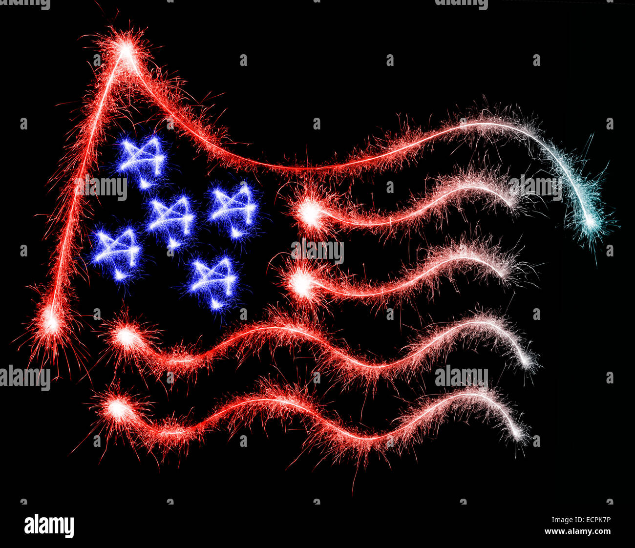 Pavillon de l'USA a fait des étincelles sur fond noir Banque D'Images