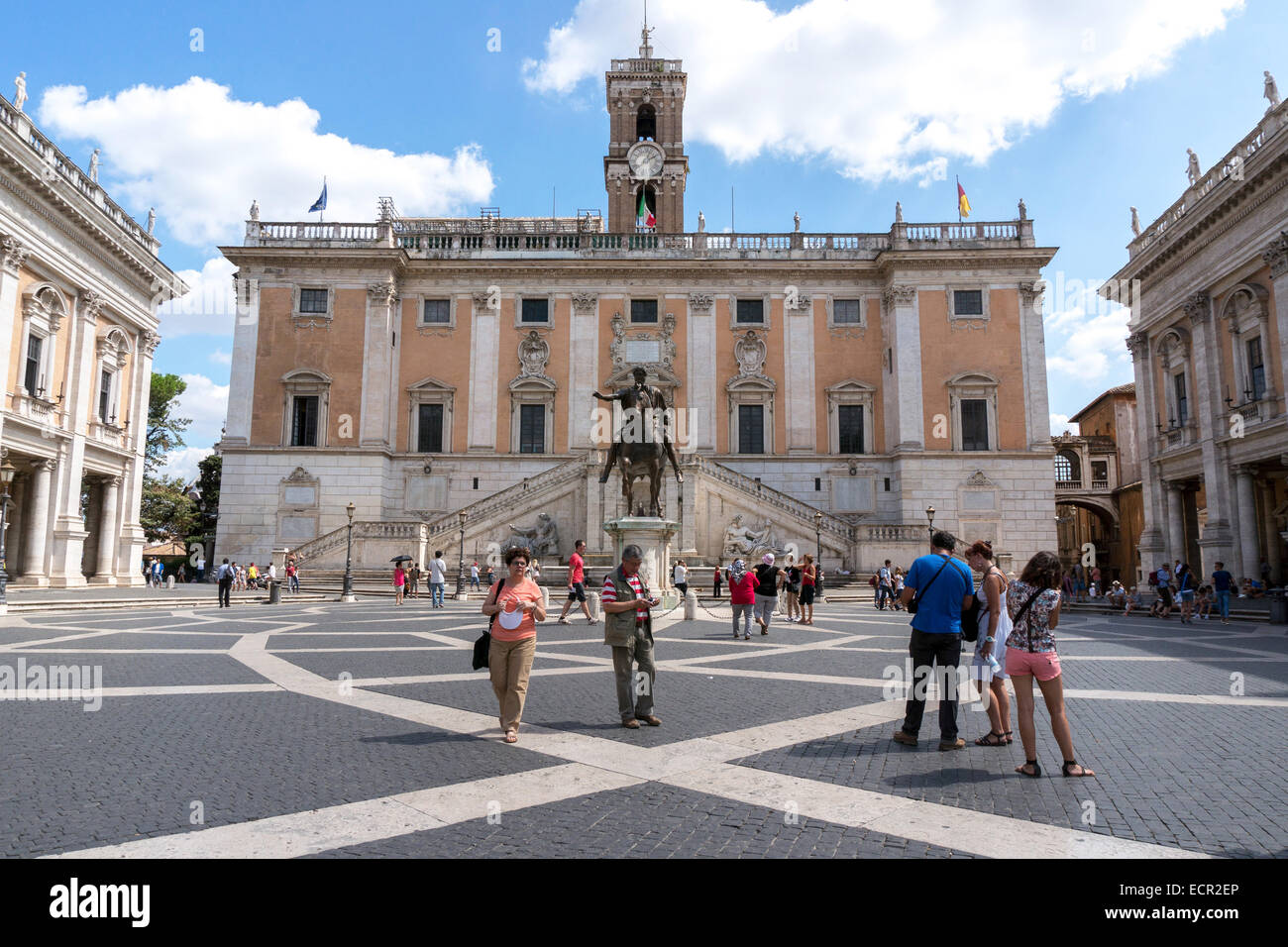 Italie : La Piazza del Campidoglio et le Palazzo Senatorio, Rome. Photo à partir de 5. Septembre 2014. Banque D'Images