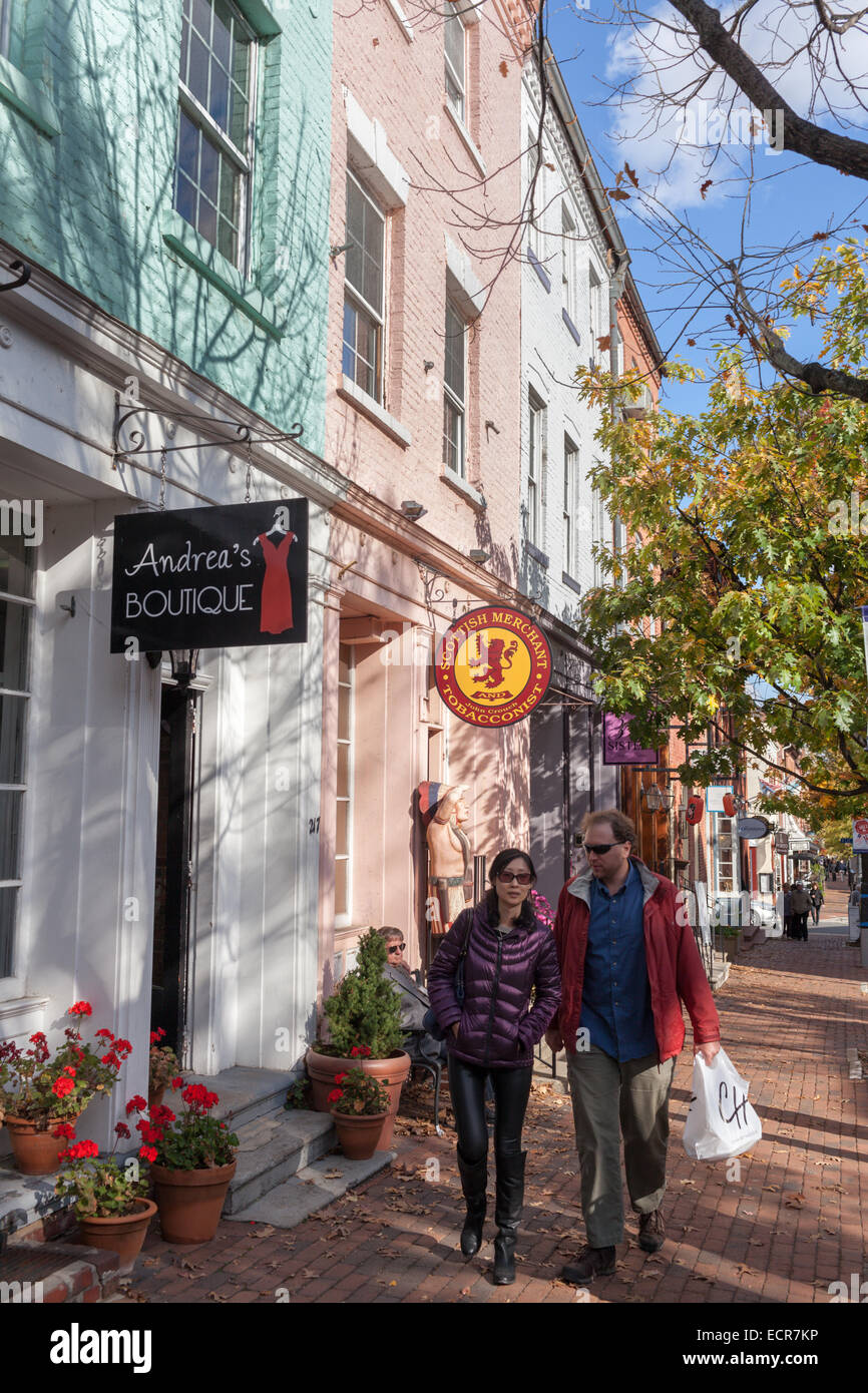 Shopping Shopping, diners coin, la vieille ville d'Alexandria, Virginie Banque D'Images