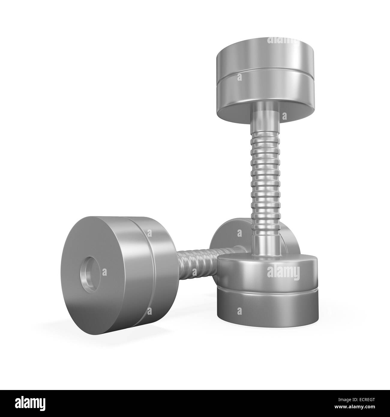 Cette illustration 3D est d'une paire d'haltères métal chromé ou en acier. Il trouvera dans l'utilisation des concepts de santé et de forme physique comme bodyb Banque D'Images