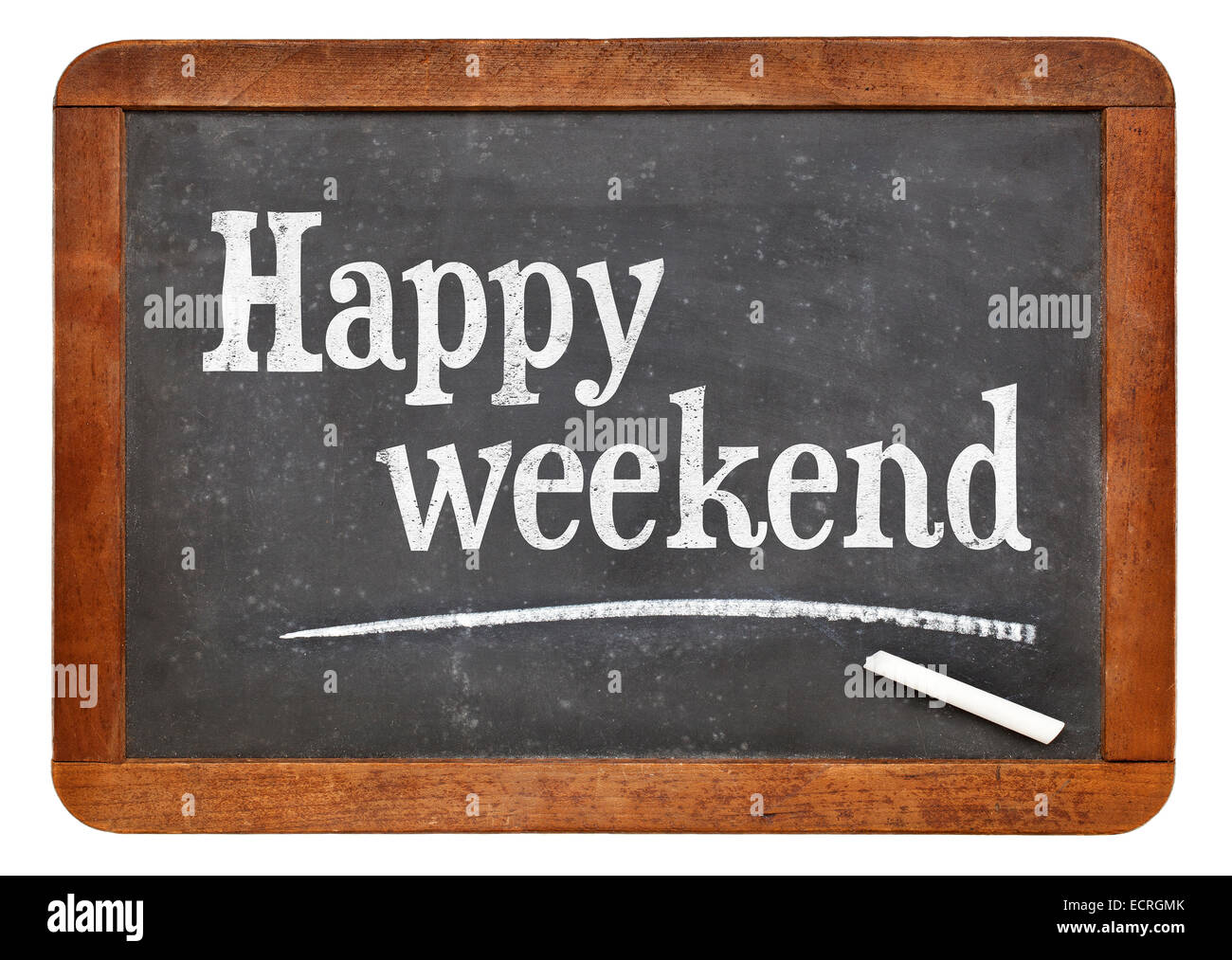 Week-end heureux - craie blanche du texte sur un tableau noir ardoise vintage Banque D'Images