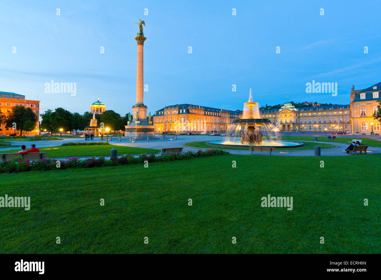 La colonne du jubilé, fontaine, NOUVEAU PALACE À PLACE SCHLOSSPLATZ, Stuttgart, BADEN-Württemberg, Allemagne Banque D'Images