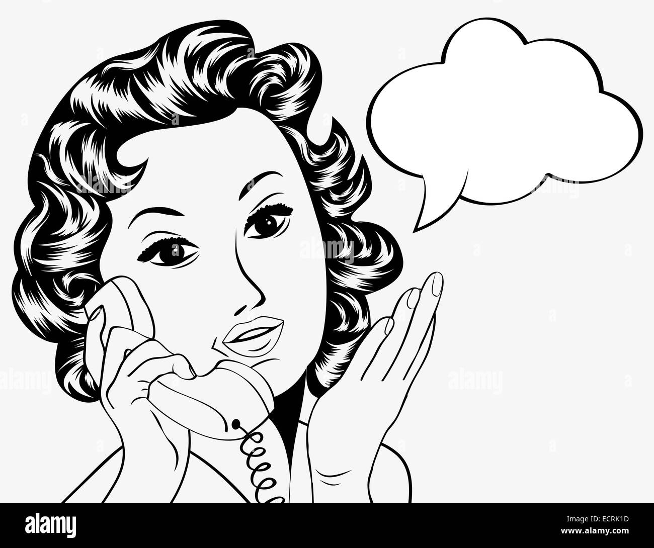 Cute retro woman in comics style avec message, vector illustration Banque D'Images