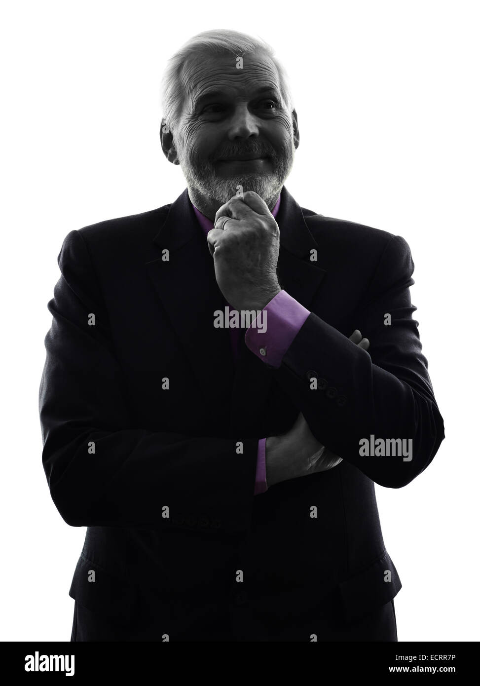 Un homme d'affaires Senior de race blanche Silhouette Fond blanc Banque D'Images