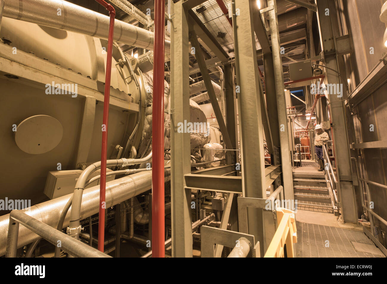 La turbine à vapeur à l'usine de Ivanpah, le monde;s plus grande centrale solaire thermique, en Californie, USA. Banque D'Images