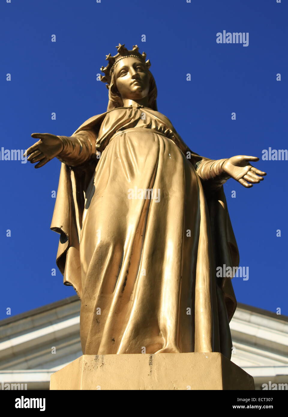 Statue Vierge Marie – 42 Cm – Vintage – Décor Doré – Occasion
