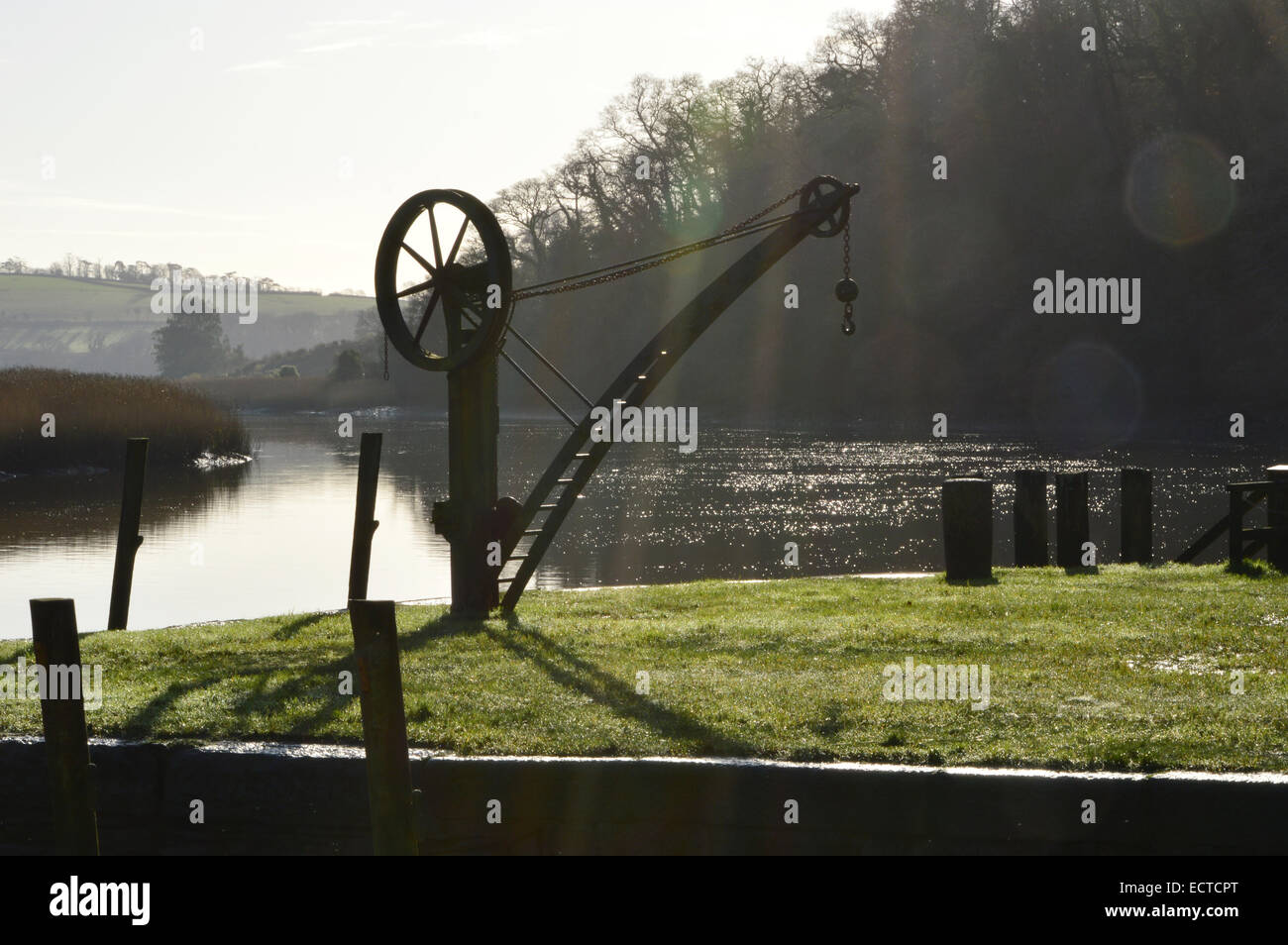 À la grue de quai Cotehele, sur la Rivière Tamar, Cornwall, Angleterre Banque D'Images