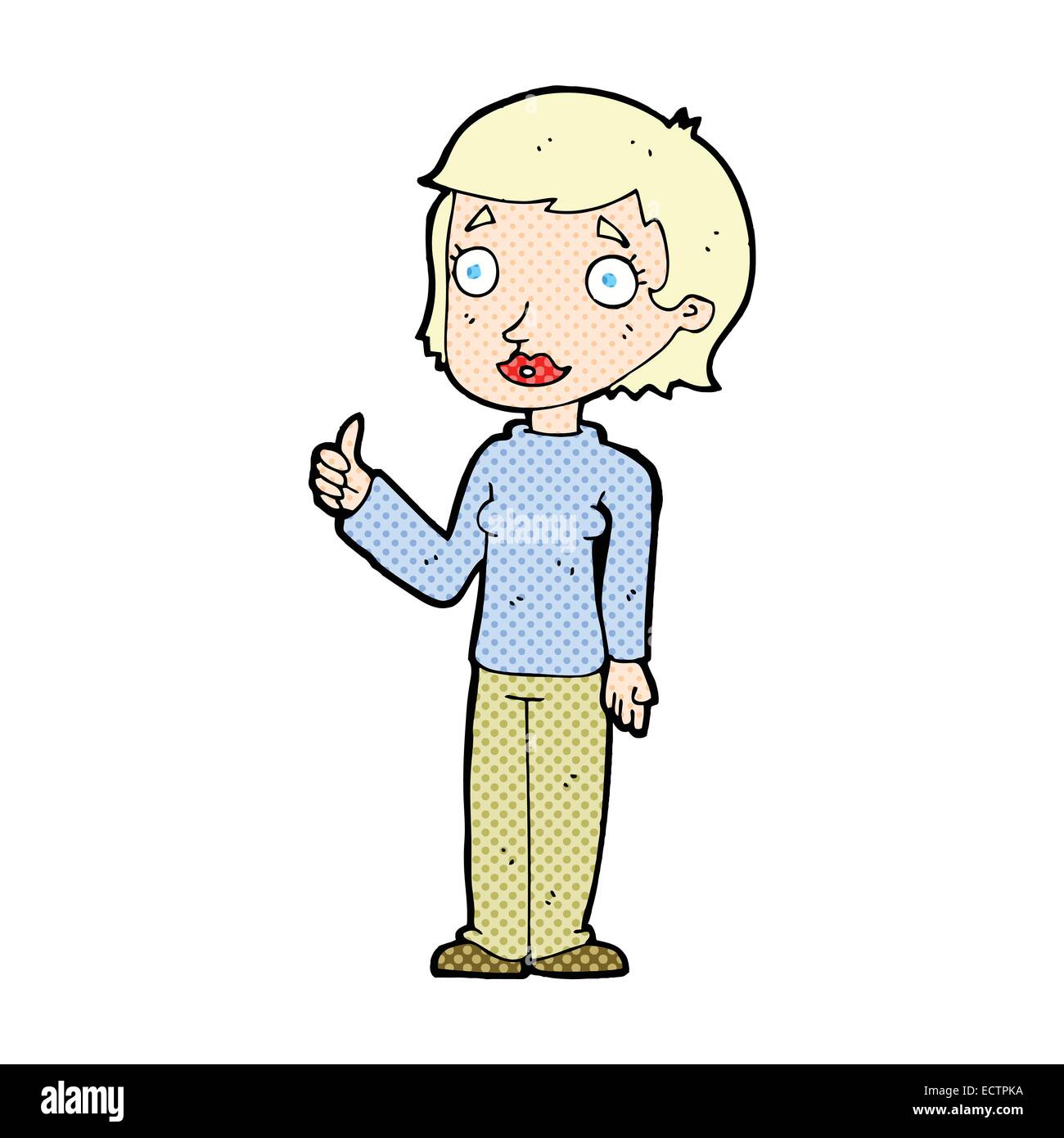Retro style bande dessinée caricature femme symbole giving Thumbs up Illustration de Vecteur
