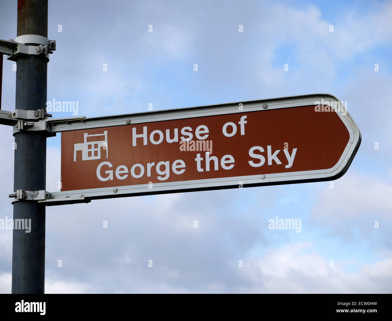 Panneau indiquant à "Maison de George le ciel' sur la boucle d'Mullaghmesha à pied, dans le comté de Cork, Irlande. Banque D'Images