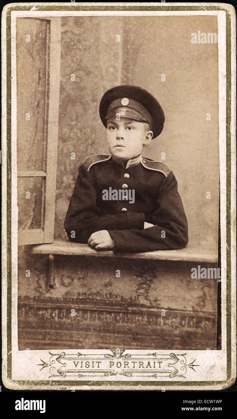 Vintage portrait of a little cadet, 1897, Russie Banque D'Images