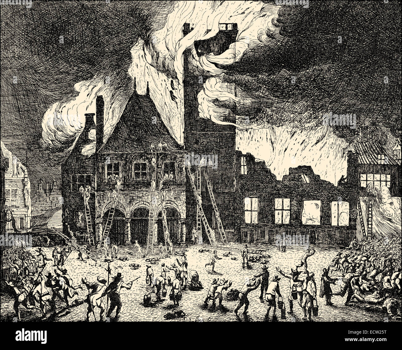 Le grand feu, de ville d'Amsterdam, 1652, les Pays-Bas, Europe, der Großbrand des Rathauses, Amsterdam, 1652, Surrey, E Banque D'Images