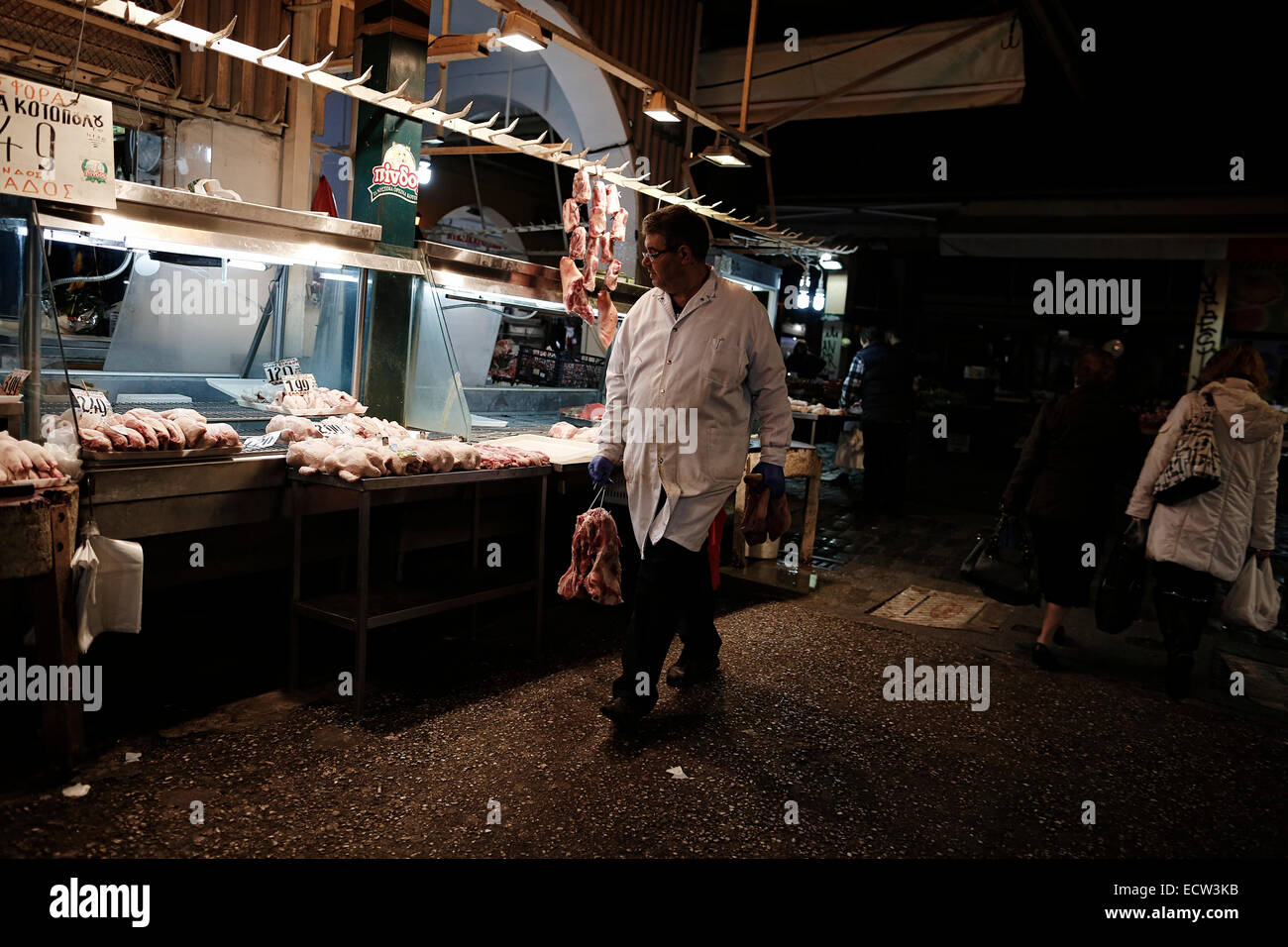 Dans l'après-midi marché Kapani à Thessalonique le 19 décembre 2014. Banque D'Images