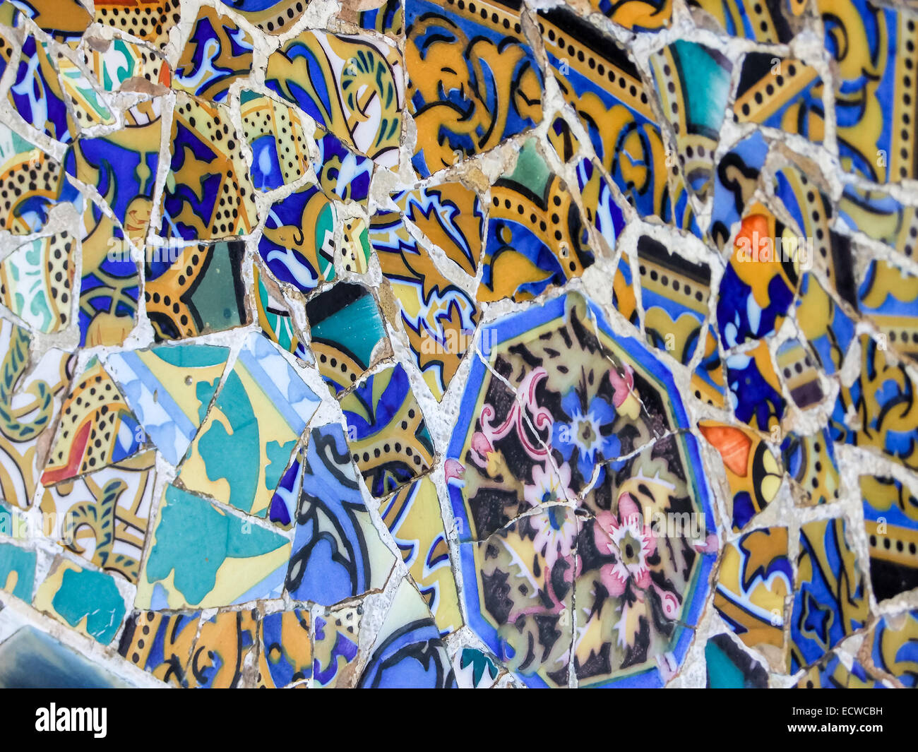 Détail de mosaïque dans le Parc Guell à Barcelone Banque D'Images