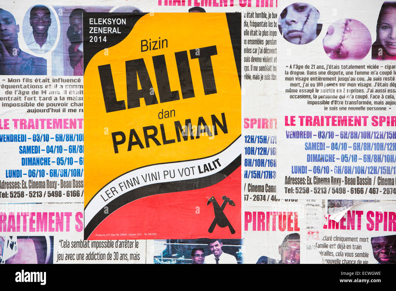 L'Ile Maurice, Flic en Flac, Politique, Général des affiches électorales, Bizin Lalit pour le Parlement Banque D'Images