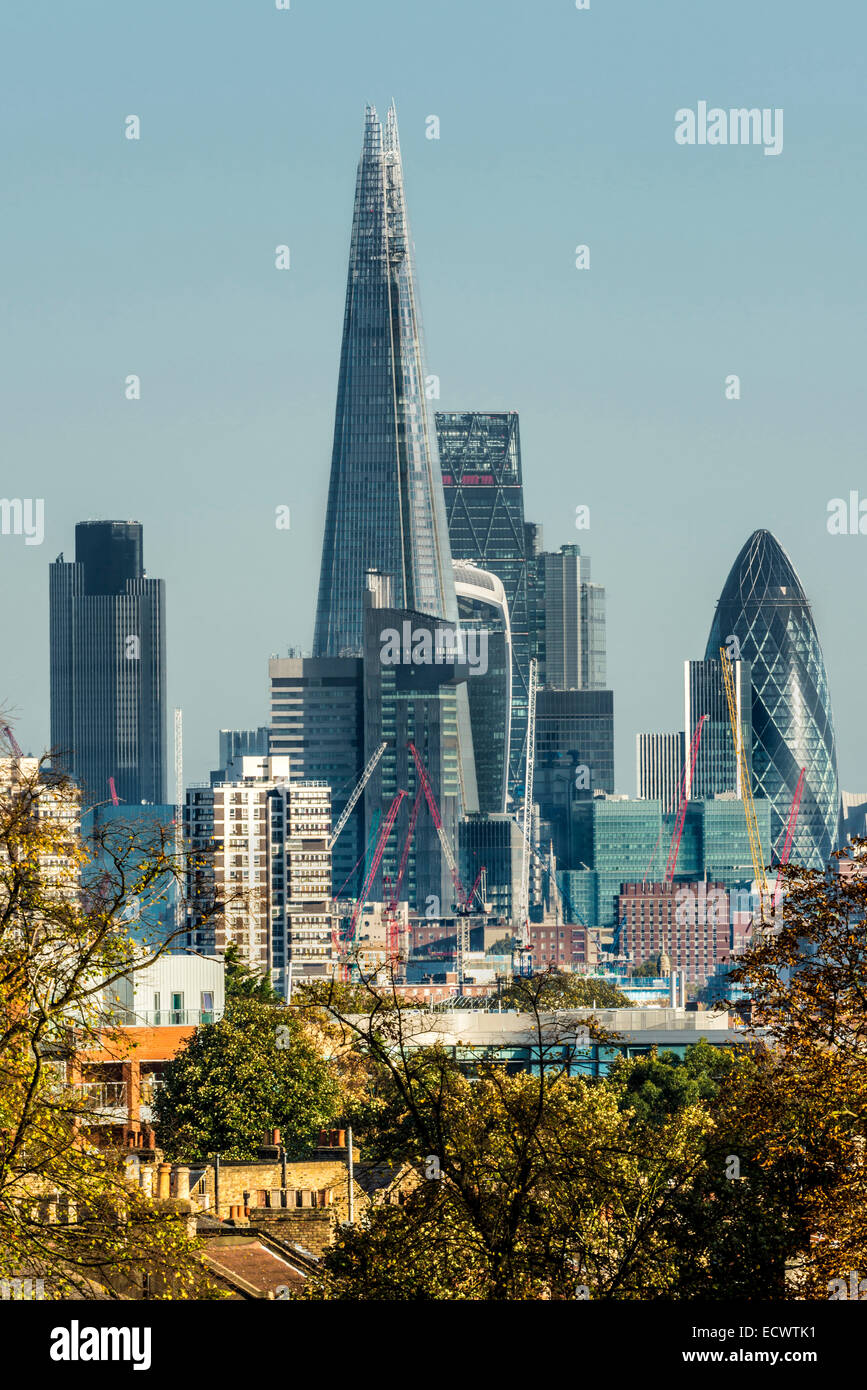 Vue sur le sud de Londres et du quartier financier de Londres, connu sous le nom de la ville ou de milles carrés y compris le tesson Banque D'Images