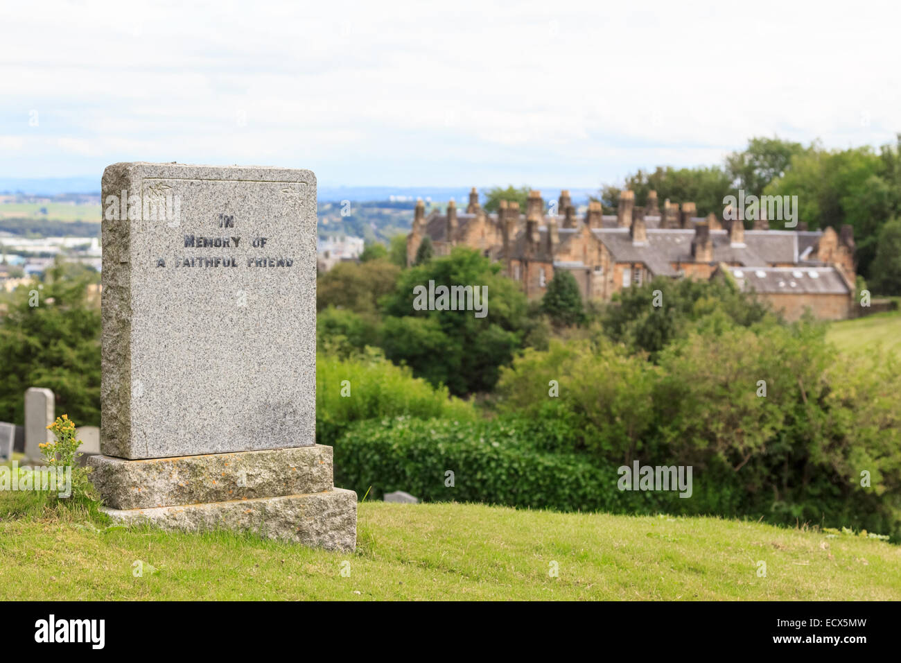 Une pierre tombale à la mémoire d'un ami fidèle sur une colline dans la région de Stirling, Ecosse Banque D'Images