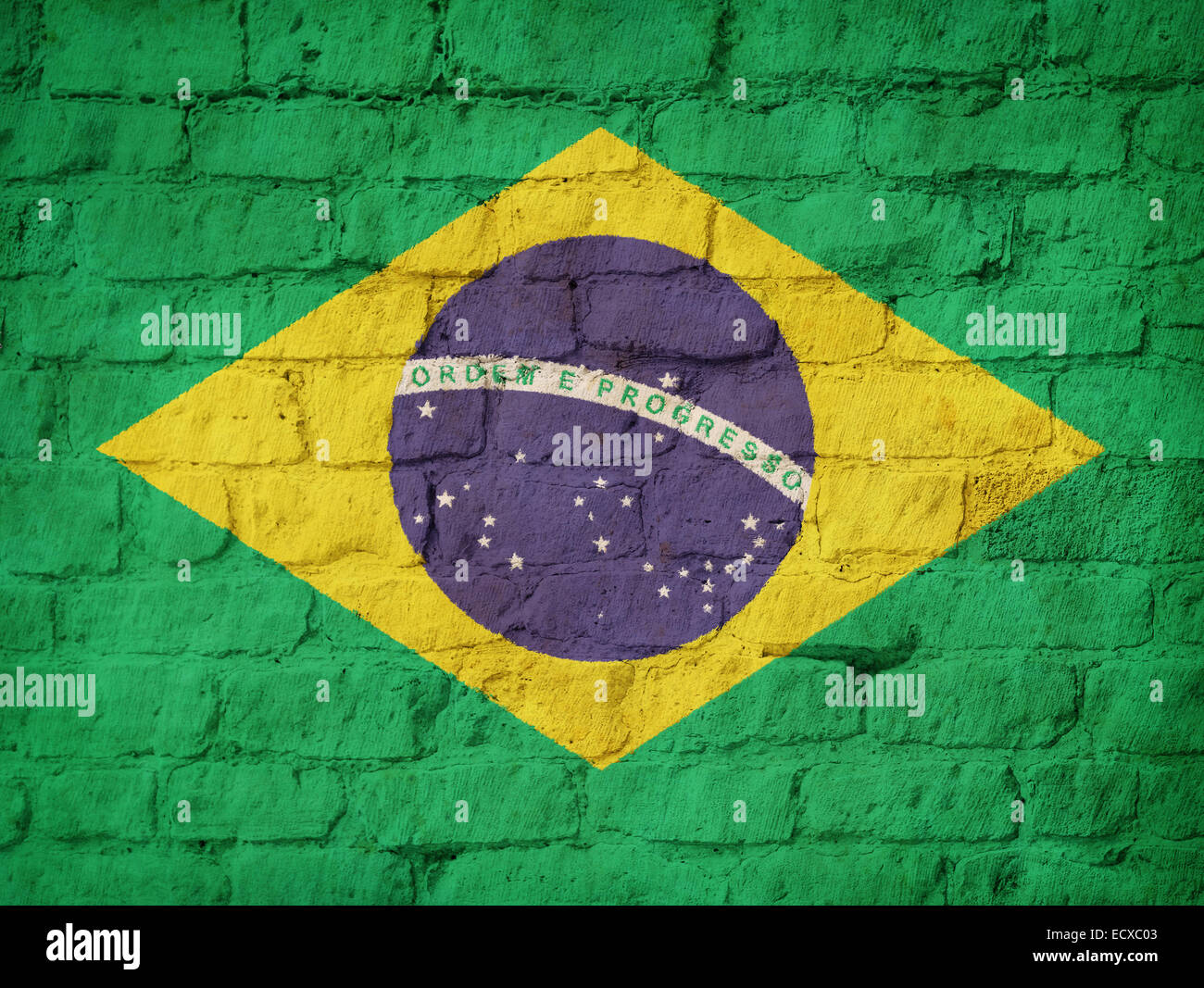 Brésil drapeau peint sur mur arrière-plan Banque D'Images