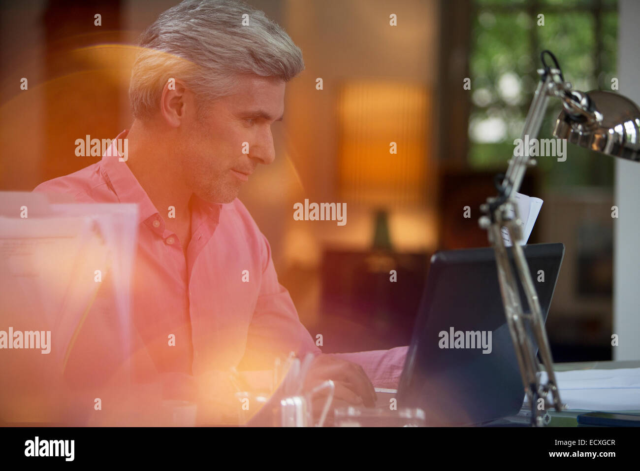 Businessman using laptop in home office Banque D'Images