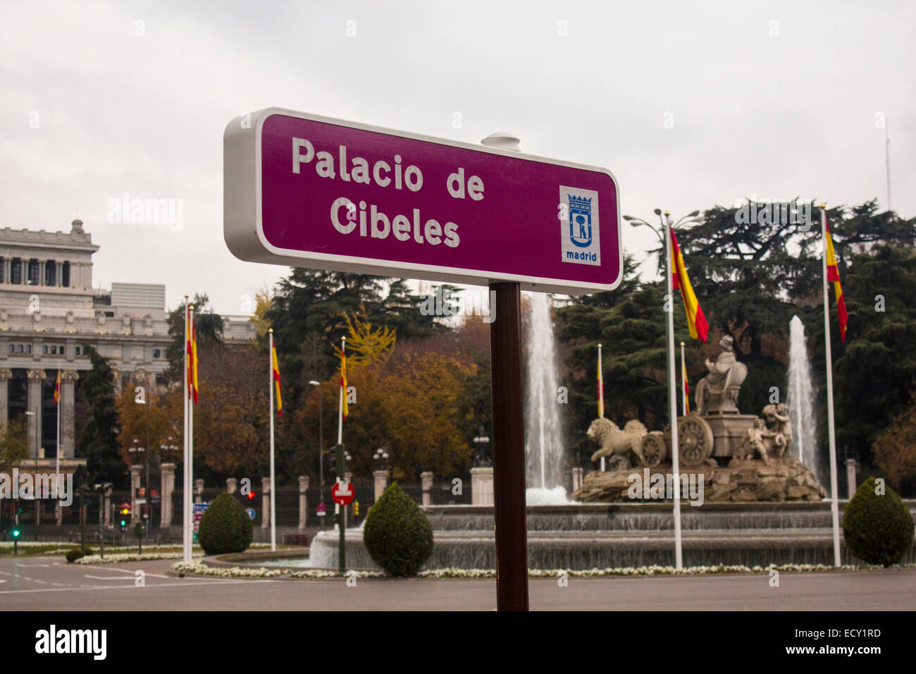 Plaza de la Cibeles, Madrid signe Banque D'Images