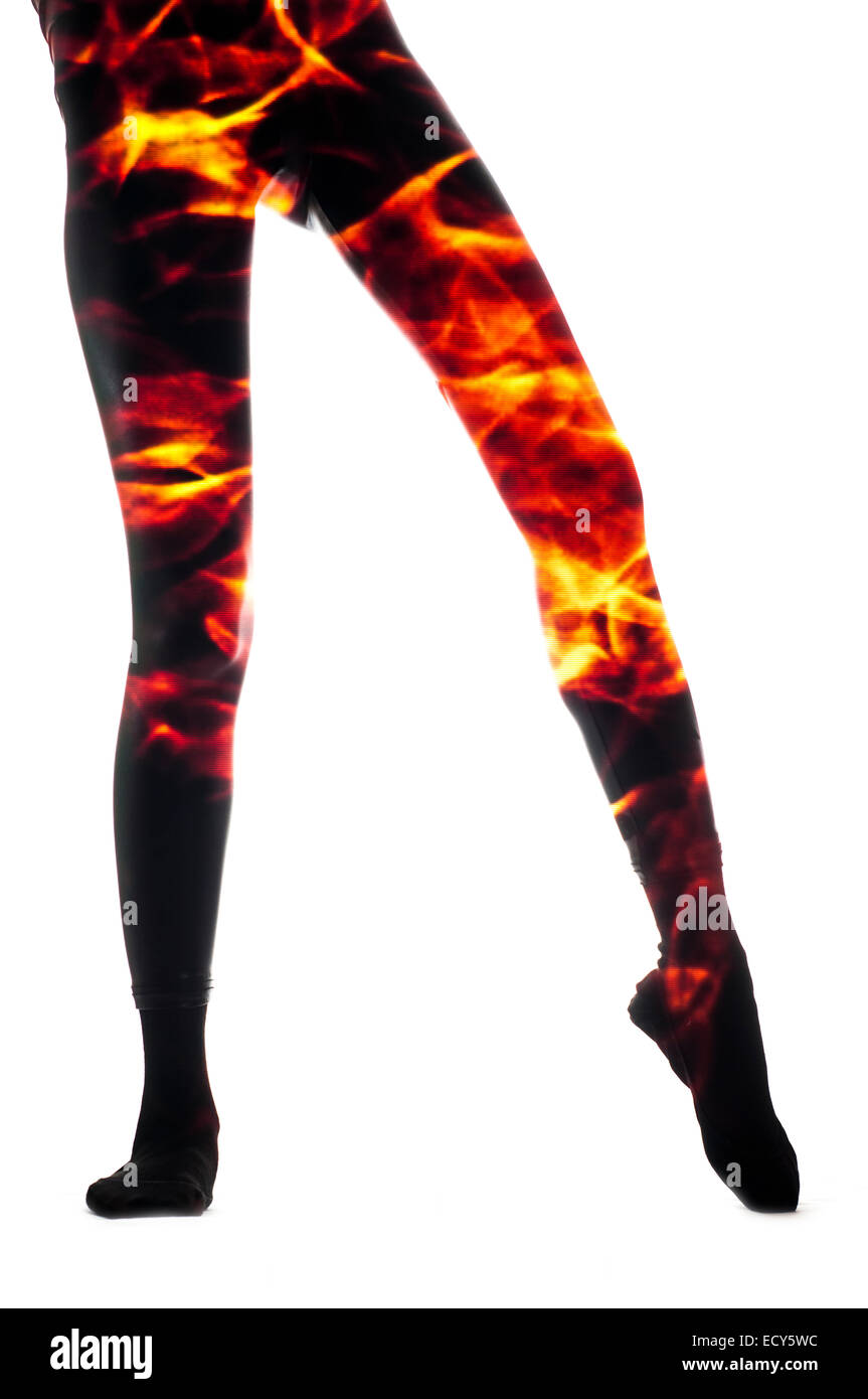 jambes avec le feu Banque D'Images
