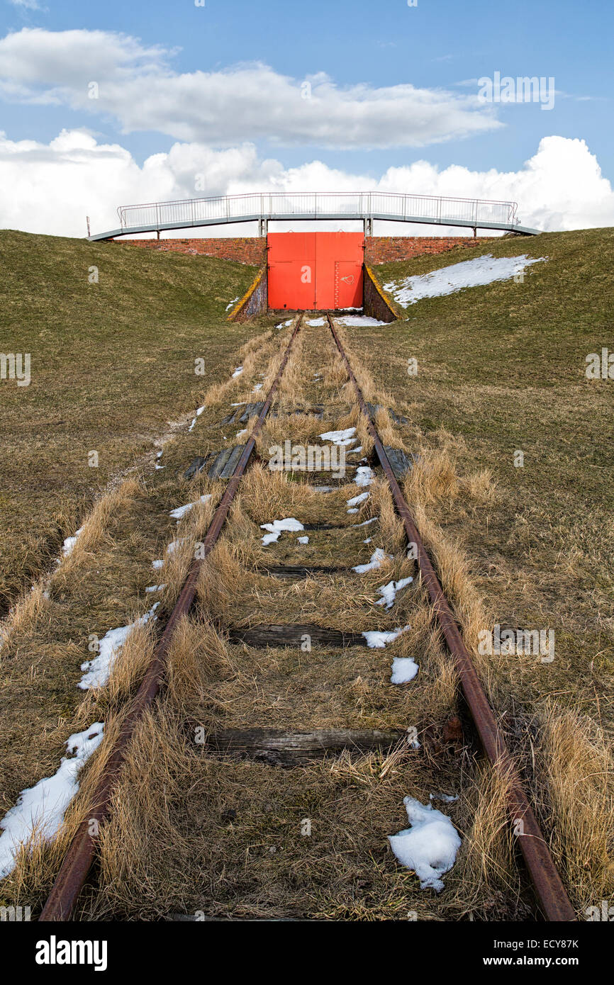 Ligne de chemin de fer désaffectée, Spiekeroog, Frise orientale, Basse-Saxe, Allemagne Banque D'Images