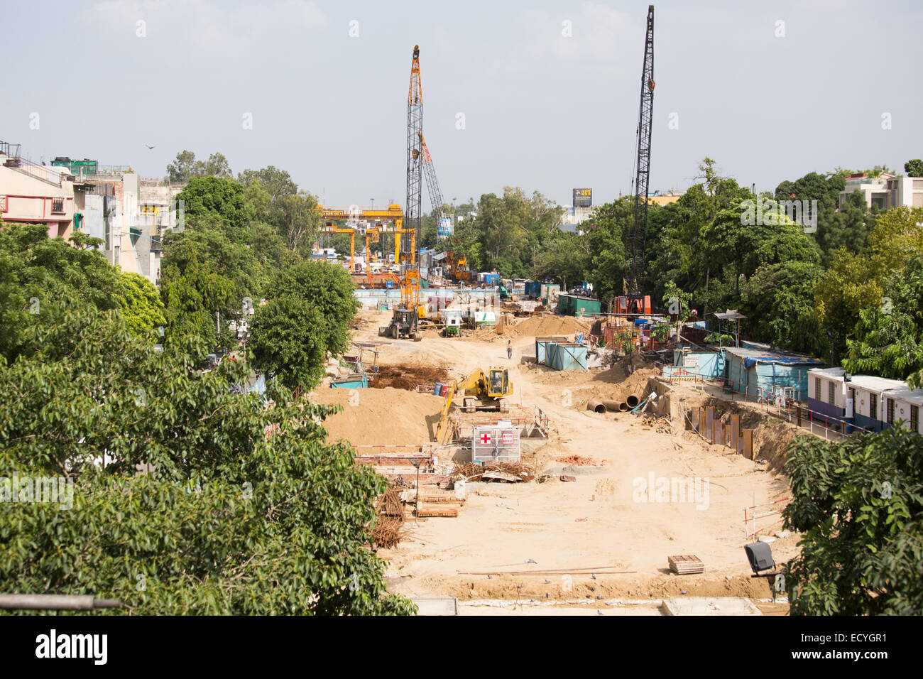 Nouvelle construction de la ligne de métro de Delhi, Inde Banque D'Images