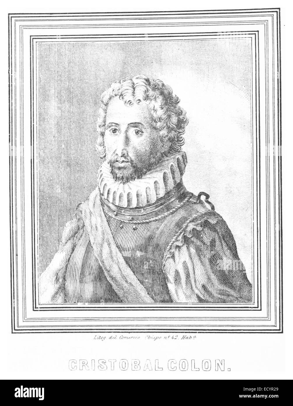 Une image ou une référence à Christobal Colon, probablement Christophe Colomb, représentant l'explorateur connu pour ses voyages aux Amériques. L'œuvre d'art pourrait refléter son rôle dans l'histoire et l'exploration. Banque D'Images