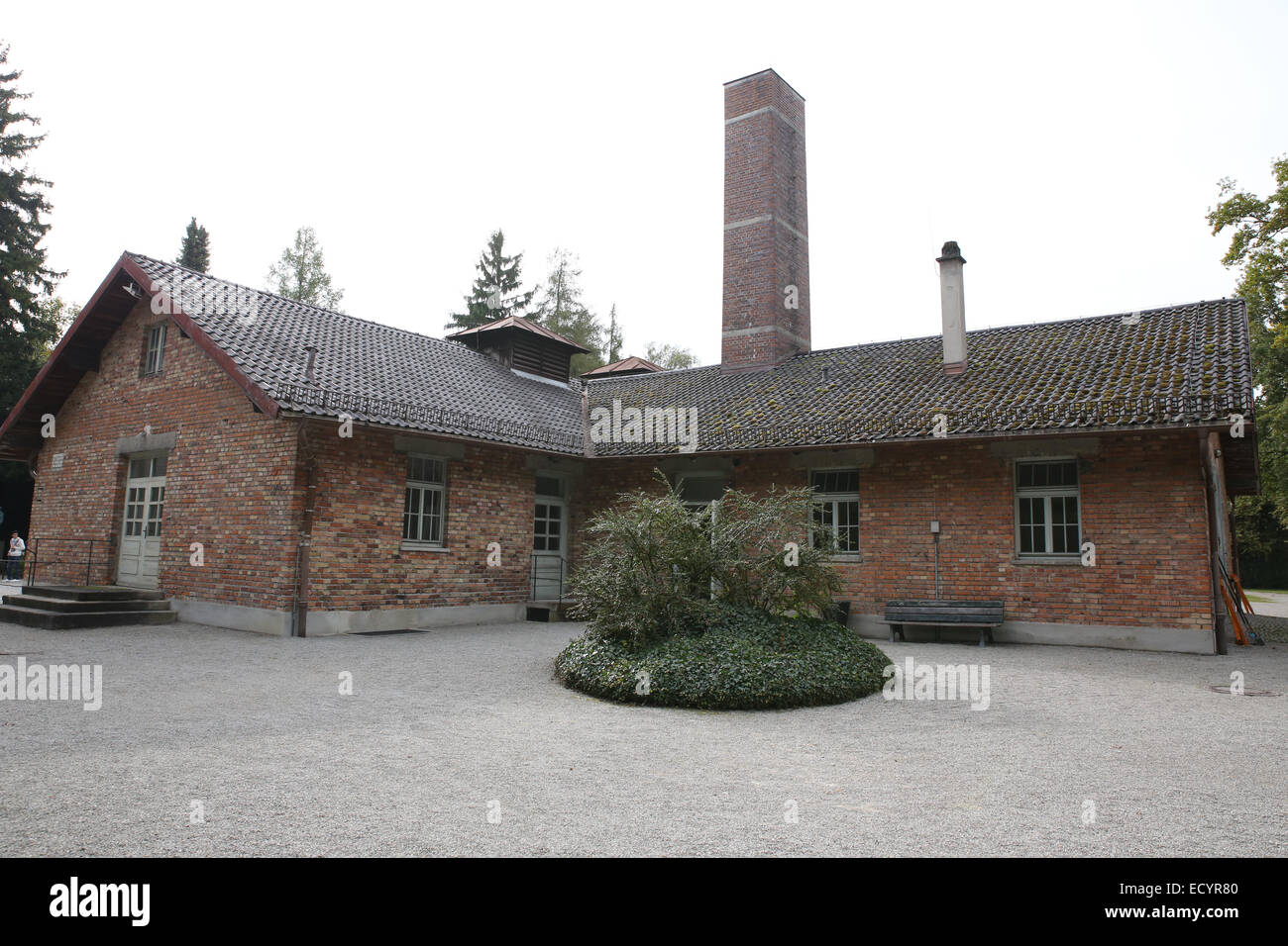 Camp de concentration de Dachau grand crématorium tuant chambre à gaz installation building Banque D'Images