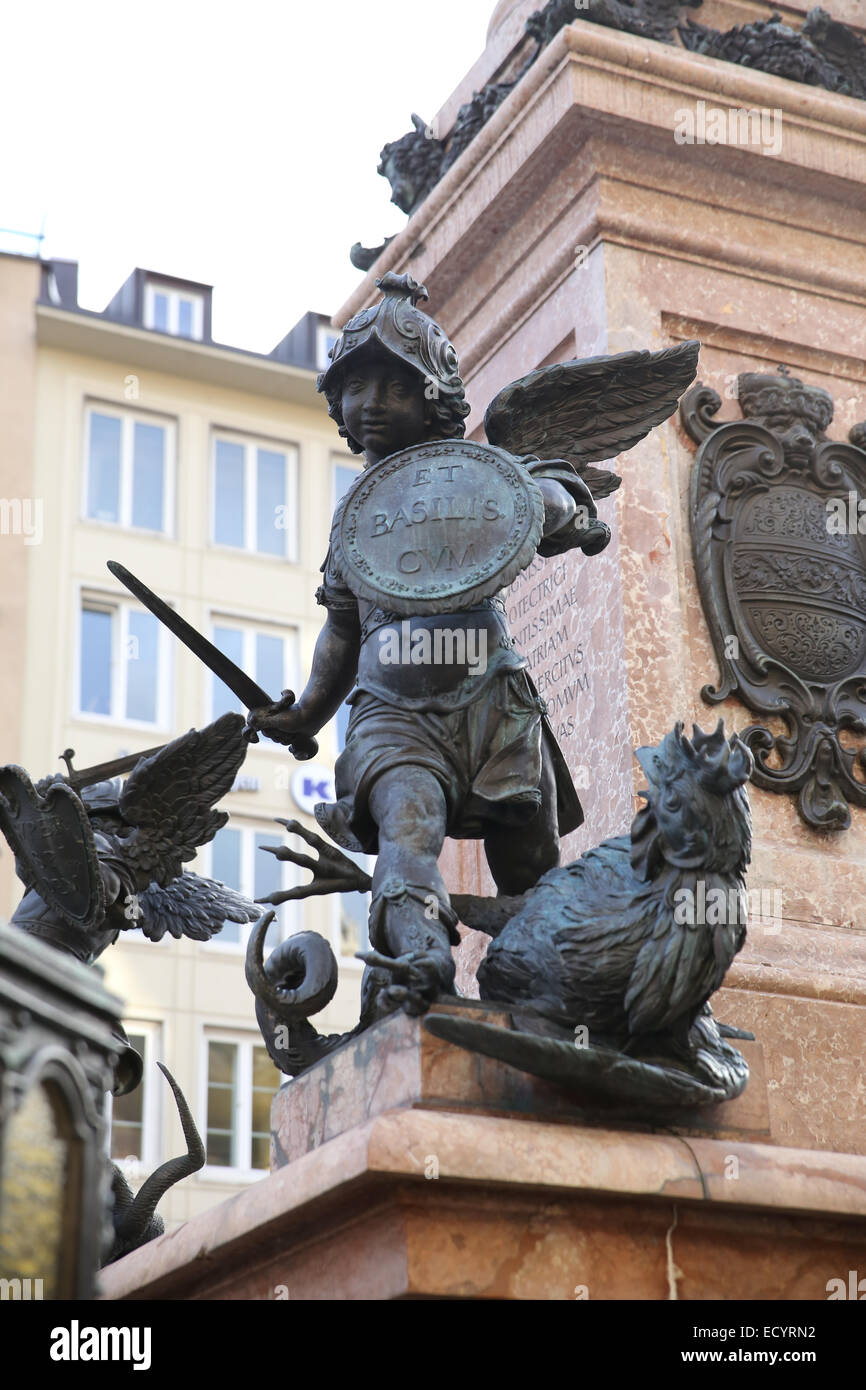 La Marienplatz, Munich figure colonne St Mary Banque D'Images
