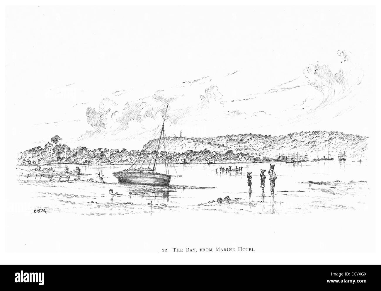 Cette illustration de Durban de 1891 montre une vue de la baie depuis le Marine Hotel, capturant le front de mer pittoresque et la région environnante à la fin du XIXe siècle. Banque D'Images