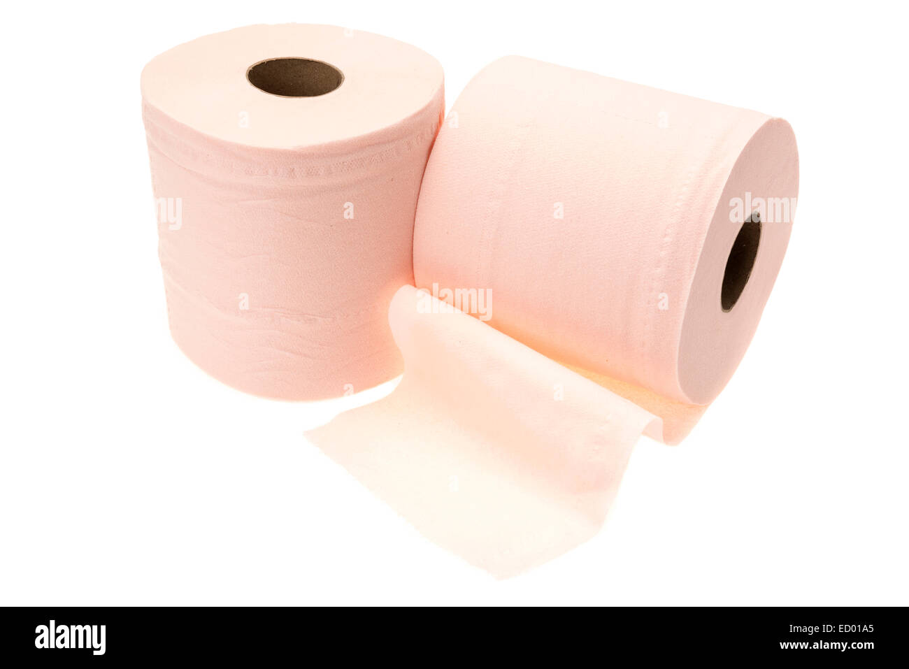Rouleaux de papier toilette rose - Fond blanc Banque D'Images