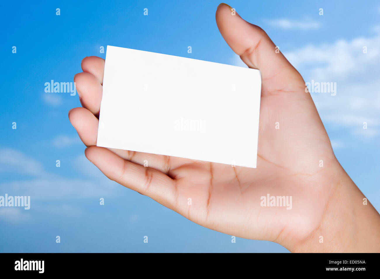 Dame 1 carte de visite à la main une partie de Banque D'Images