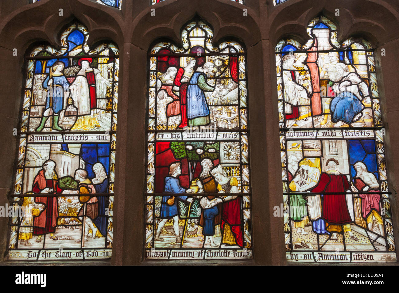 L'Angleterre, dans le Yorkshire, Howarth, St.Michael et Tous les Anges, vitrail représentant la scène biblique Banque D'Images