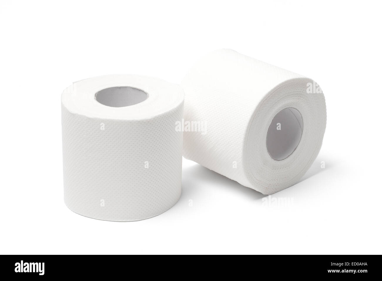 Deux rouleaux de papier toilette blanc isolé sur fond blanc. Banque D'Images