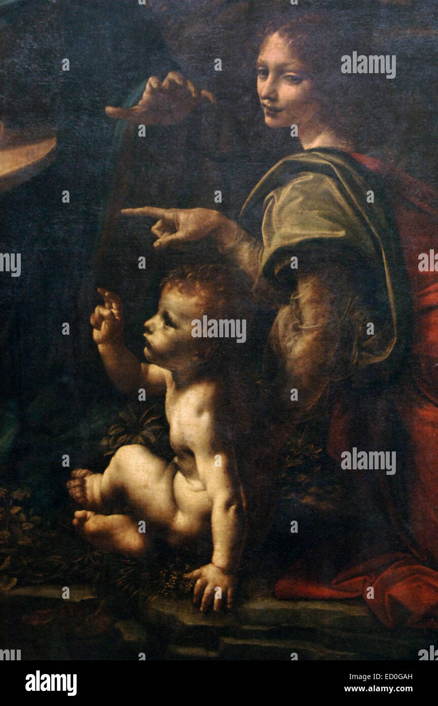 Leonardo da Vinci (1452-1519). Polymathe italien. Vierge aux rochers. 1483-1486. Huile sur panneau. Détail. Musée du Louvre. Paris. La France. Banque D'Images