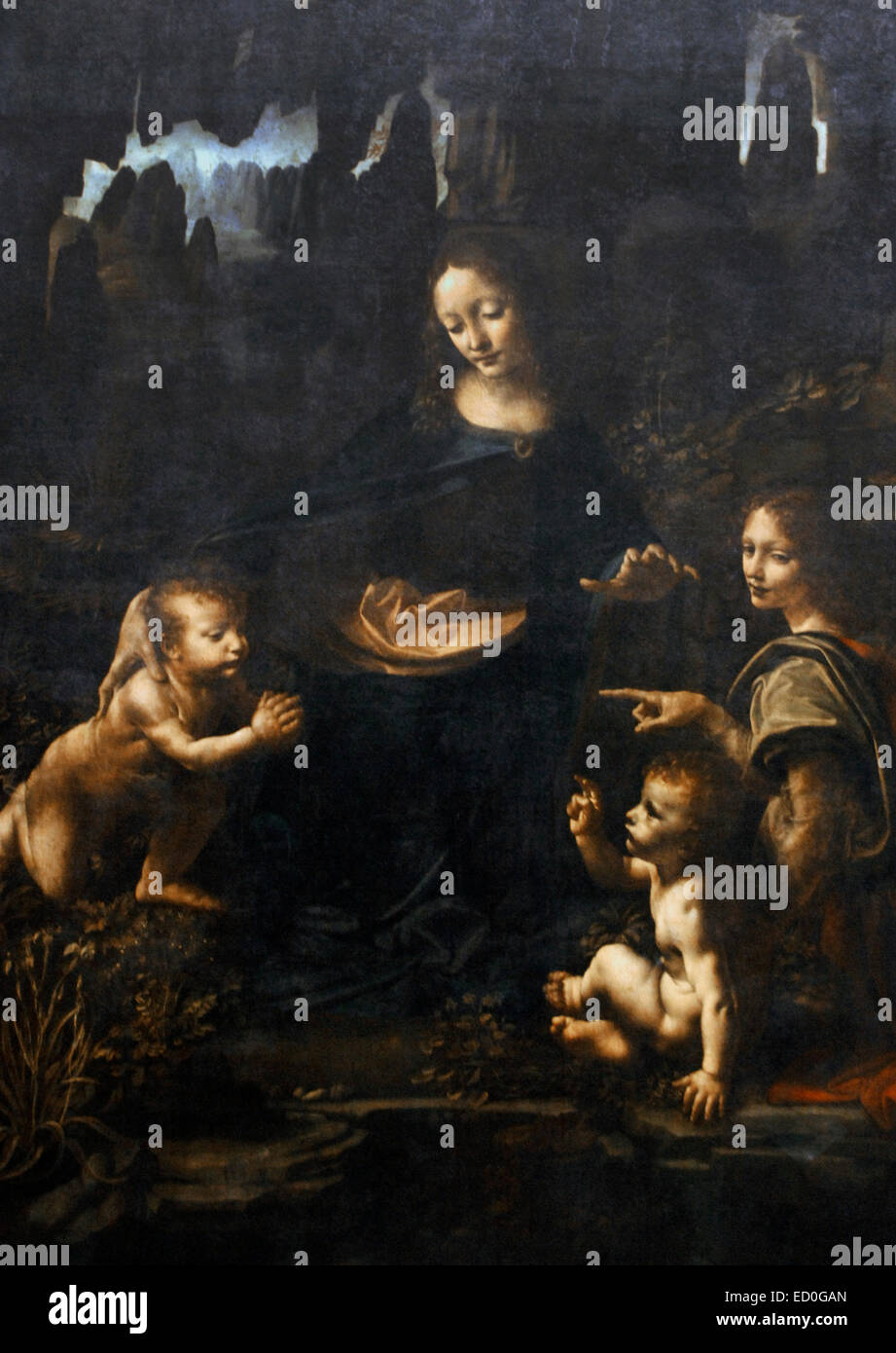 Leonardo da Vinci (1452-1519). Polymathe italien. Vierge aux rochers. 1483-1486. Huile sur panneau. Musée du Louvre. Paris. La France. Banque D'Images